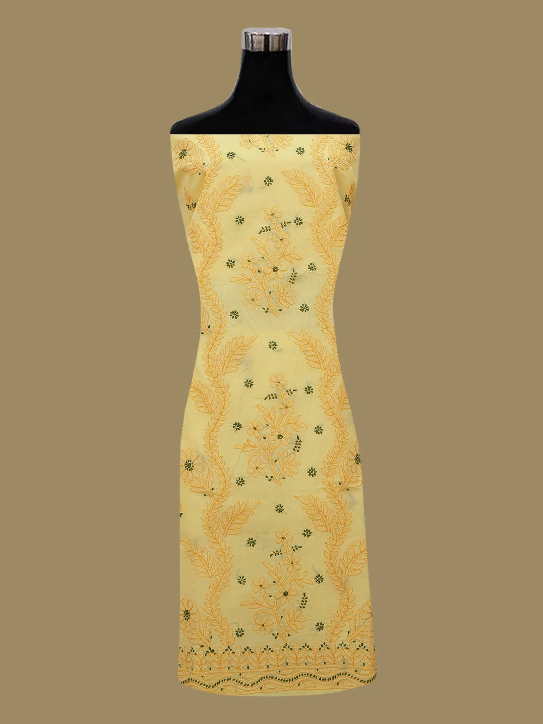 Ada Hand Embroidered Yellow Cotton Lucknowi Chikankari Unstitched Suit Piece 01A690664
