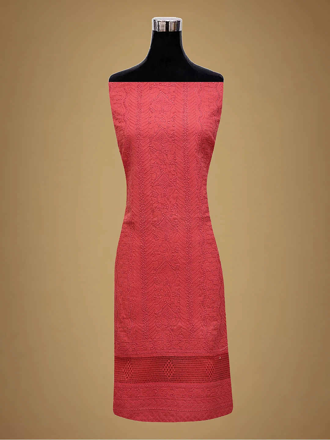 Ada Hand Embroidered Chilli Red Cotton Lucknowi Chikankari Unstitched Suit Piece 01A692460