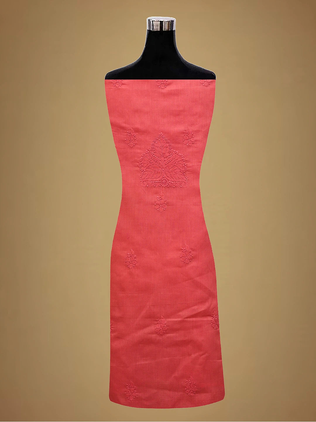 Ada Hand Embroidered Chilli Red Cotton Lucknowi Chikankari Unstitched Suit Piece 01A692460