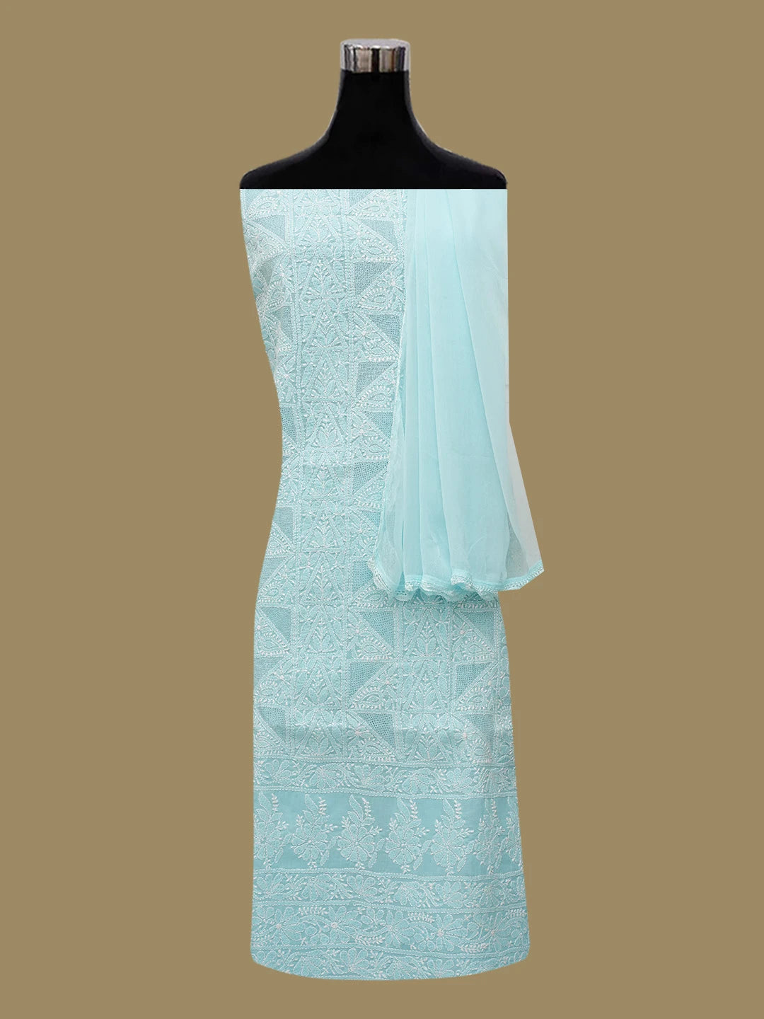 Ada Hand Embroidered Sky Blue Cotton Lucknowi Chikankari Unstitched Suit Piece 01A659512