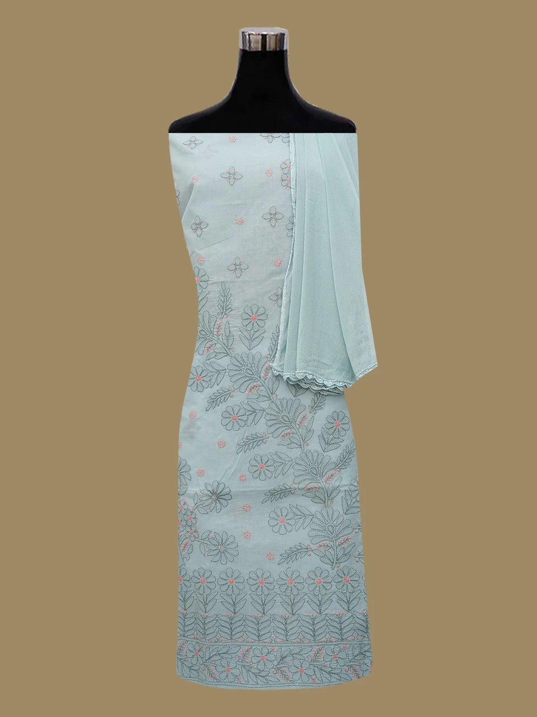Ada Hand Embroidered Slate Grey Cotton Lucknowi Chikankari Unstitched Suit Piece 01A690666