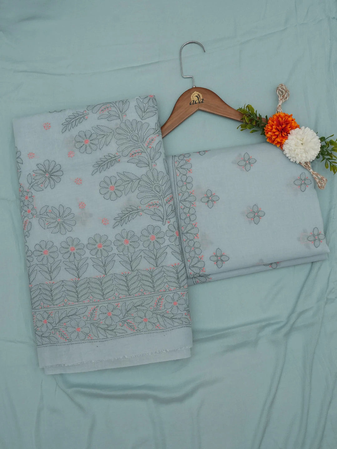 Ada Hand Embroidered Slate Grey Cotton Lucknowi Chikankari Unstitched Suit Piece 01A690666