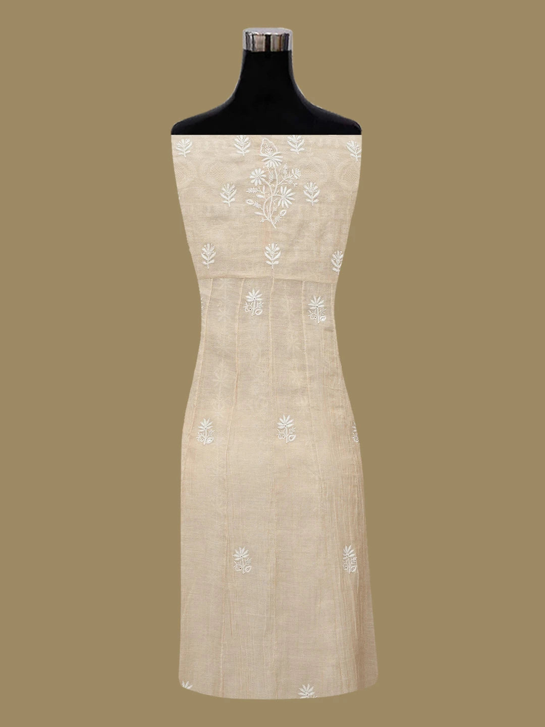 Ada Hand Embroidered Natural Fawn Tissue Lucknowi Chikankari Semi-Stitched Anarkali Kurta Dupatta Set with Sequinned Work 01A576532