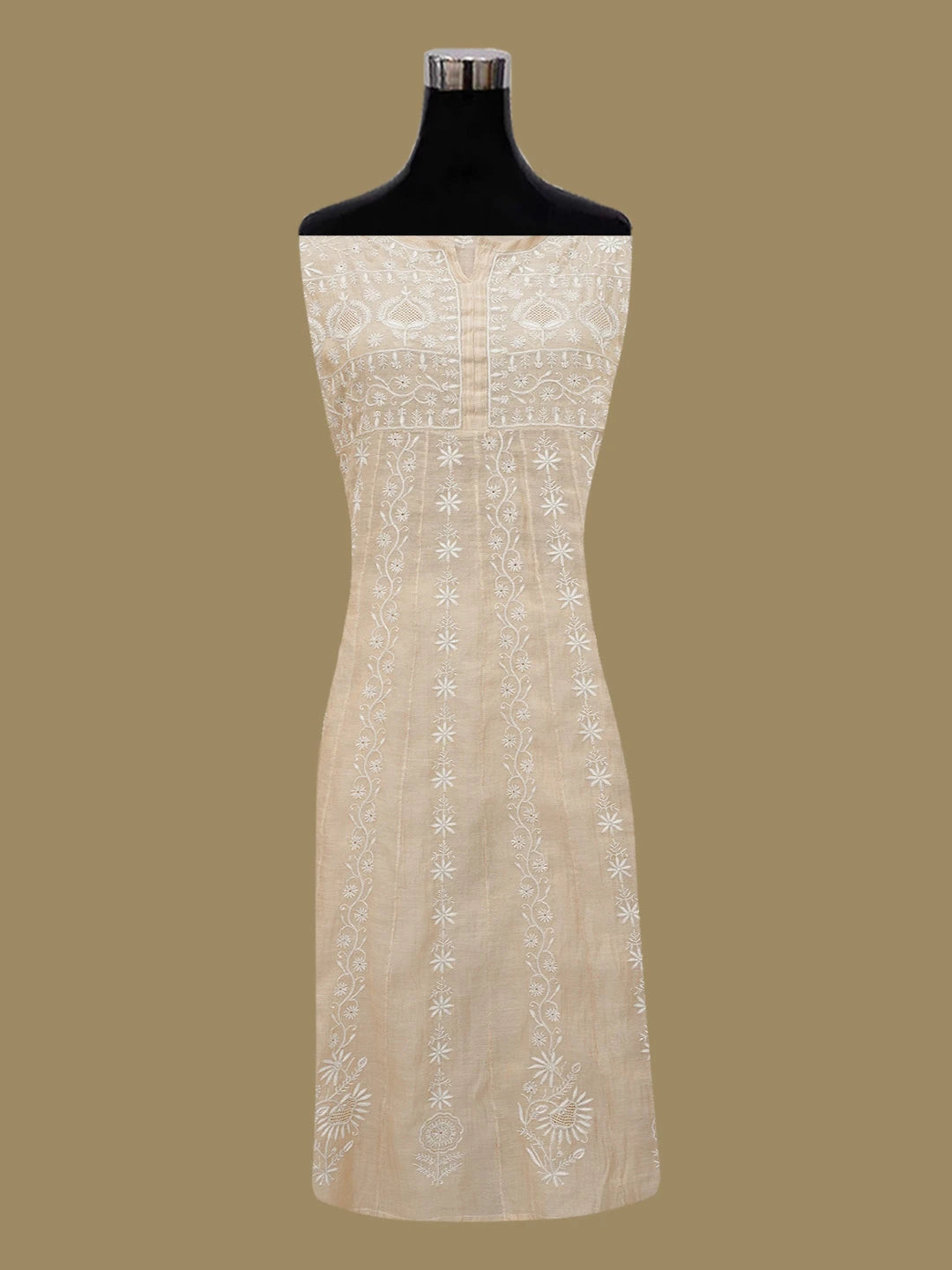 Ada Hand Embroidered Natural Fawn Tissue Lucknowi Chikankari Semi-Stitched Anarkali Kurta Dupatta Set with Sequinned Work 01A576532