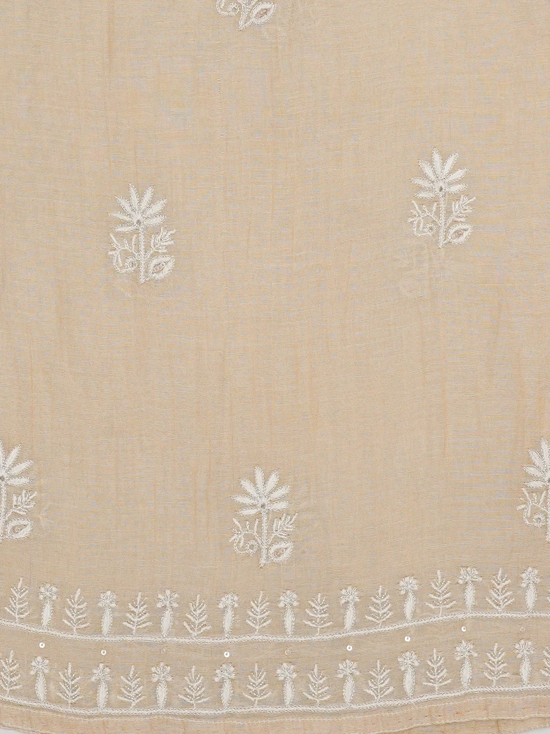 Ada Hand Embroidered Natural Fawn Tissue Lucknowi Chikankari Semi-Stitched Anarkali Kurta Dupatta Set with Sequinned Work 01A576532