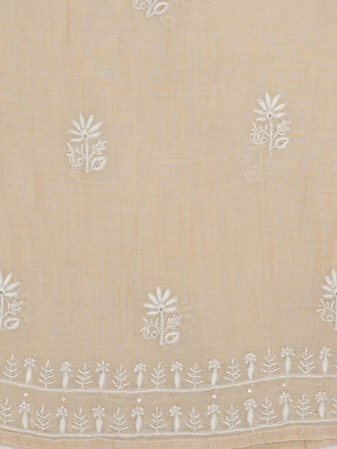 Ada Hand Embroidered Natural Fawn Tissue Lucknowi Chikankari Semi-Stitched Anarkali Kurta Dupatta Set with Sequinned Work 01A576532
