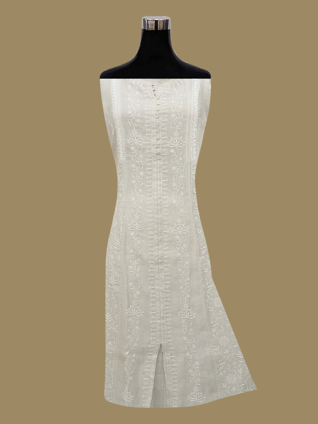 Ada Hand Embroidered Grey Tissue Lucknowi Chikankari Semi-Stitched Anarkali Kurta Dupatta Set 01A653978