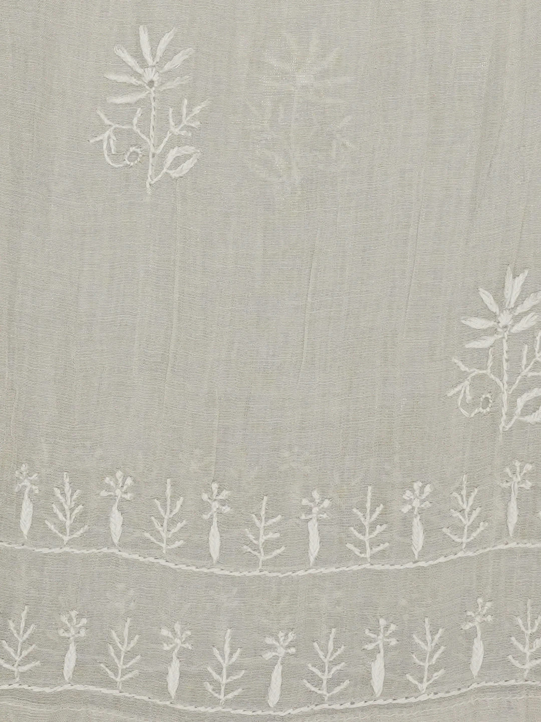 Ada Hand Embroidered Grey Tissue Lucknowi Chikankari Semi-Stitched Anarkali Kurta Dupatta Set 01A653978
