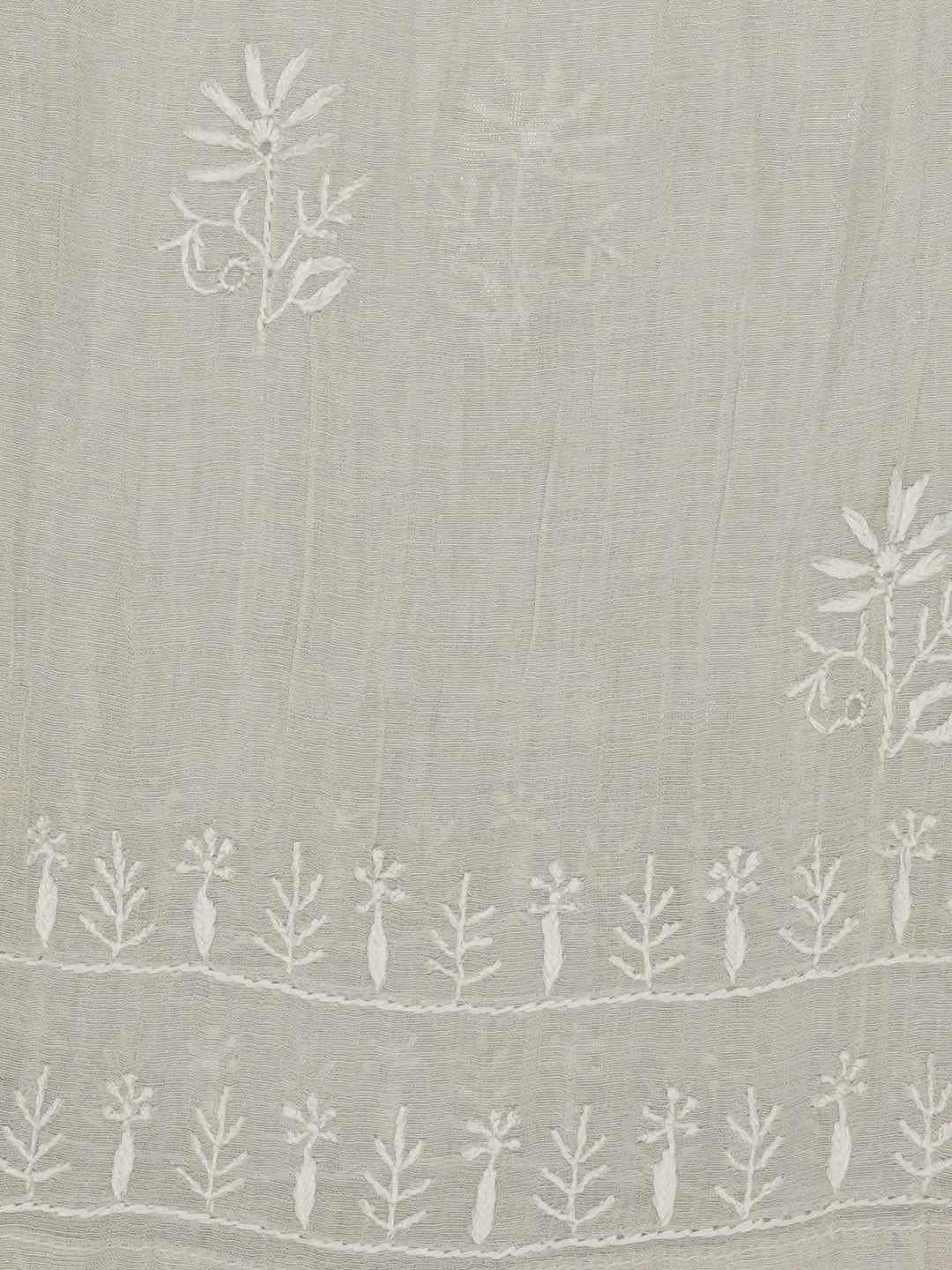 Ada Hand Embroidered Grey Tissue Lucknowi Chikankari Semi-Stitched Anarkali Kurta Dupatta Set 01A653978