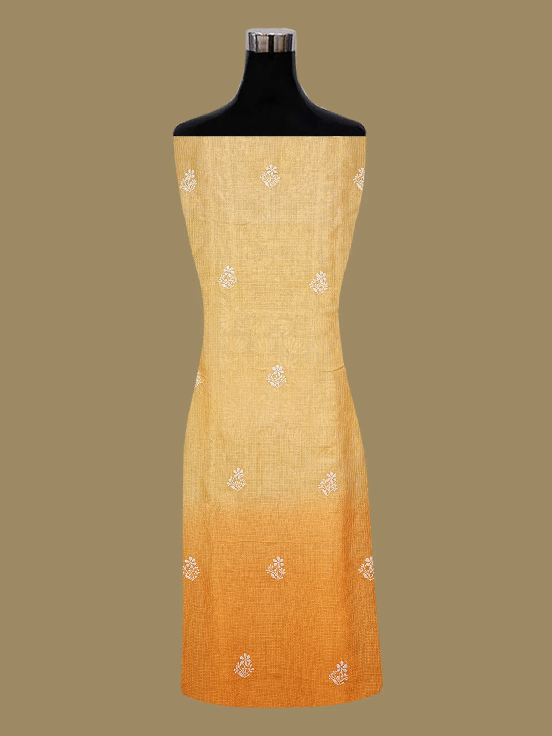 Ada Hand Embroidered Ombre Shade Of Orange Kota Silk Lucknowi Chikankari Unstitched Kurta Dupatta Set 01A650935