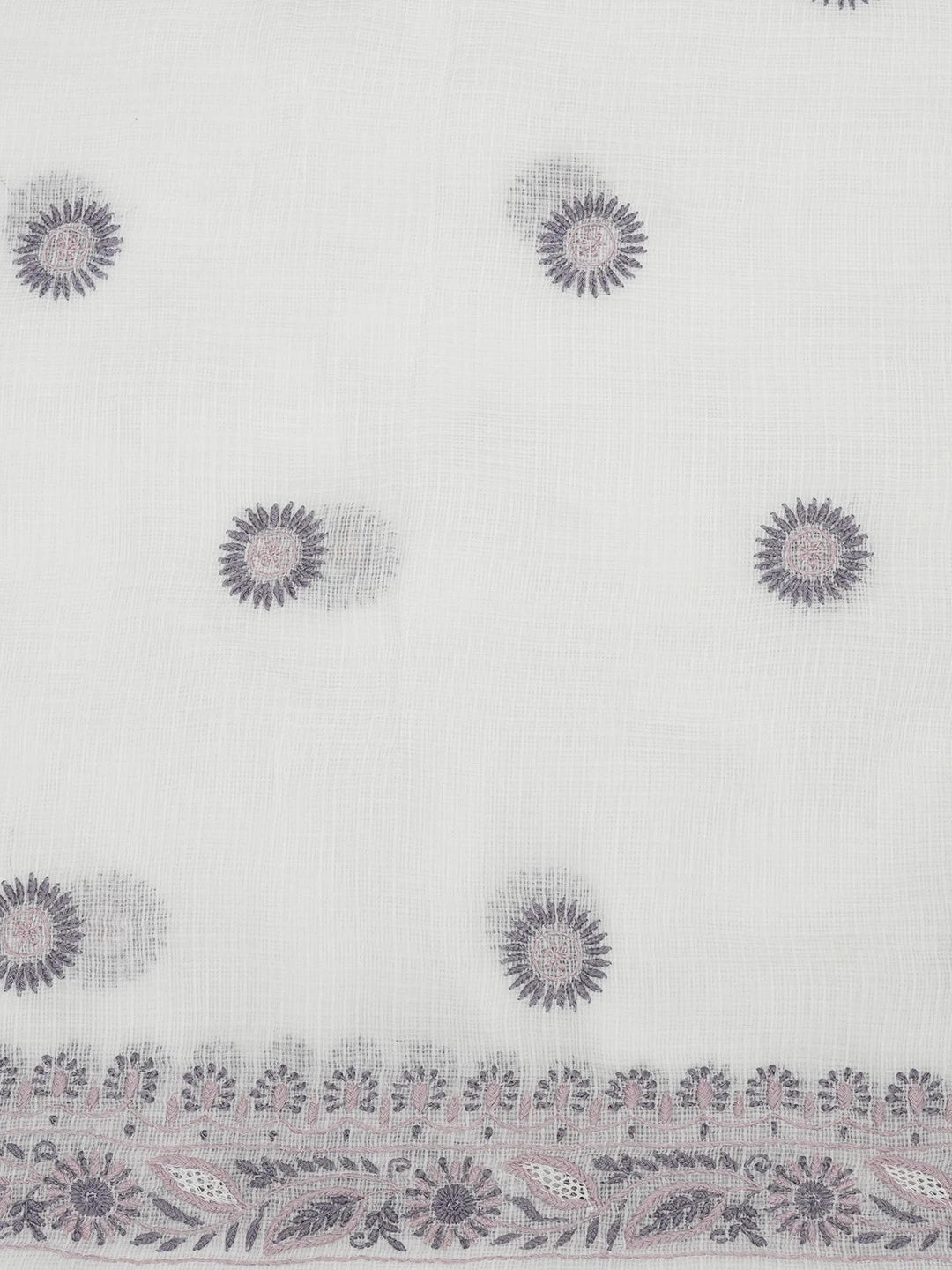 Ada Hand Embroidered White Kota Lucknowi Chikankari Unstitched Kurta Dupatta Set 01A644014