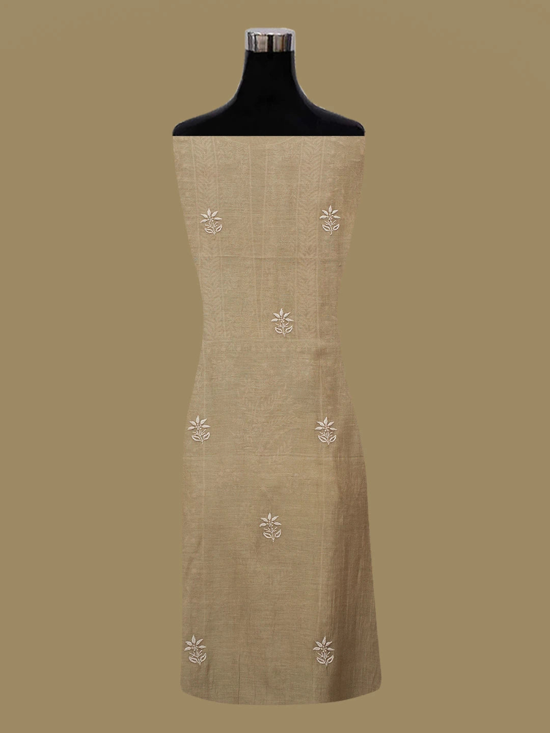 Ada Hand Embroidered Brown Chanderi Lucknowi Chikankari Unstitched Kurta Dupatta Set 01A682738