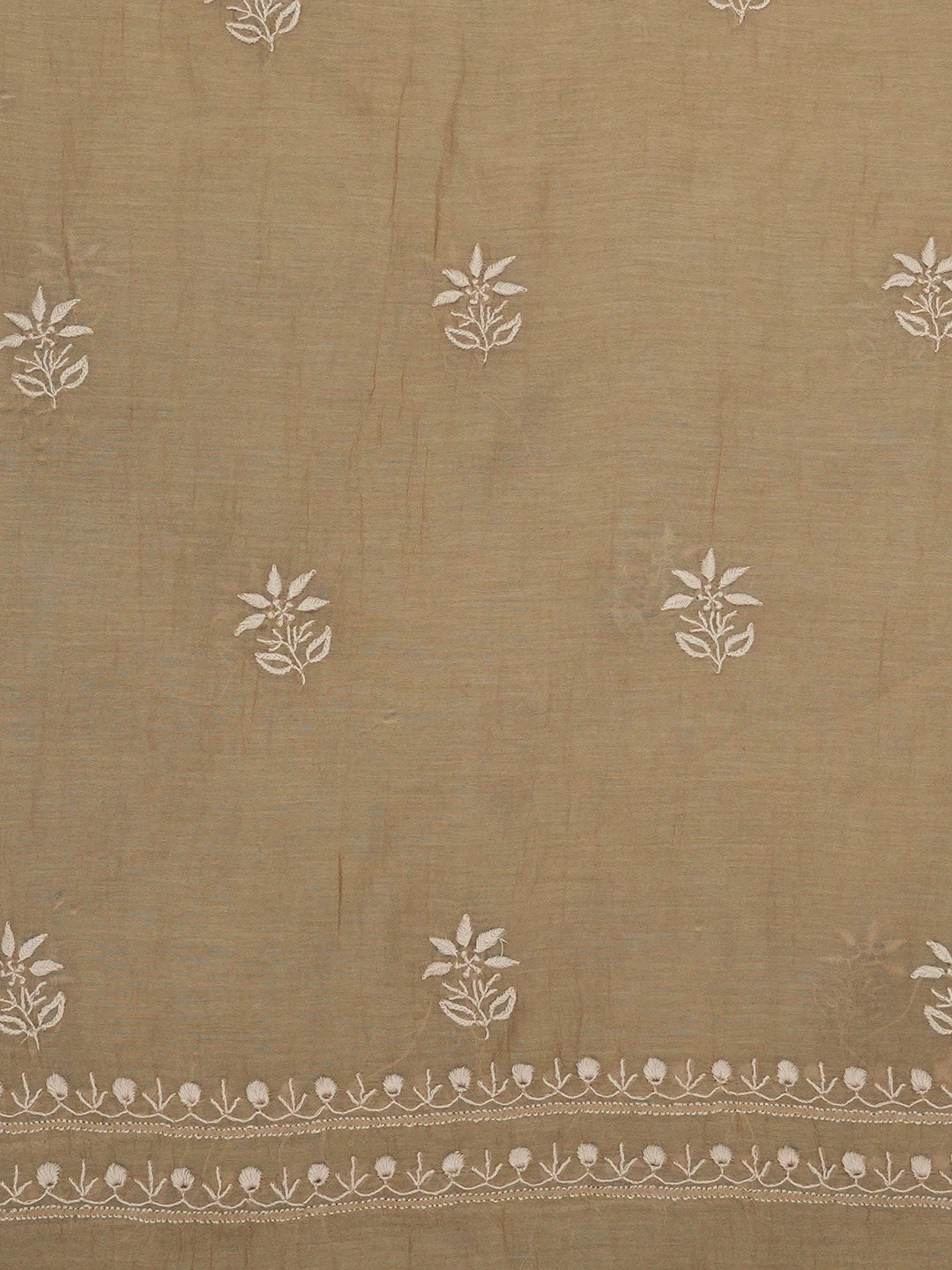 Ada Hand Embroidered Brown Chanderi Lucknowi Chikankari Unstitched Kurta Dupatta Set 01A682738