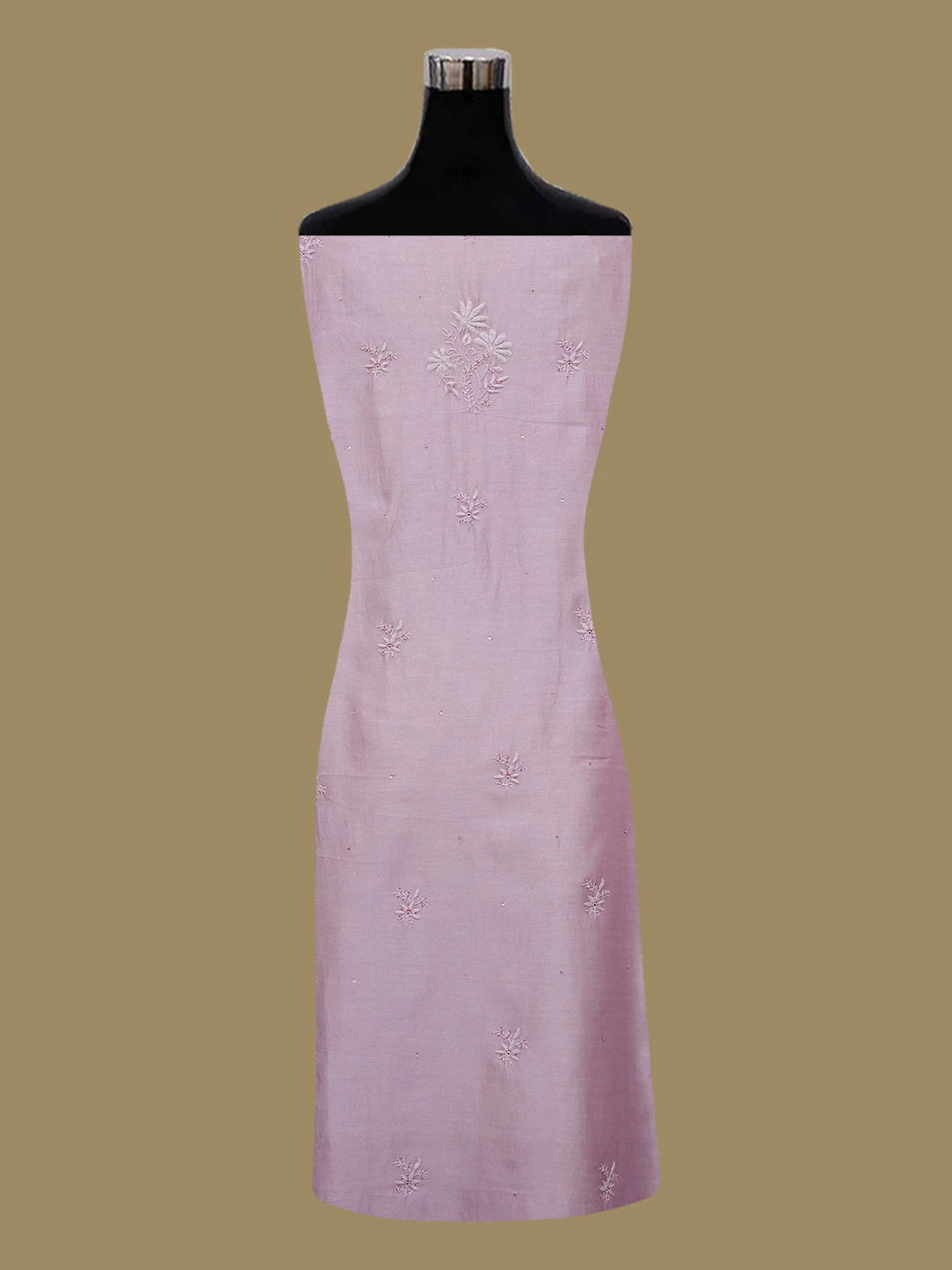 Ada Hand Embroidered Pink Chanderi Lucknowi Chikankari Unstitched Kurta Dupatta Set With Cutdana Work 01A535360