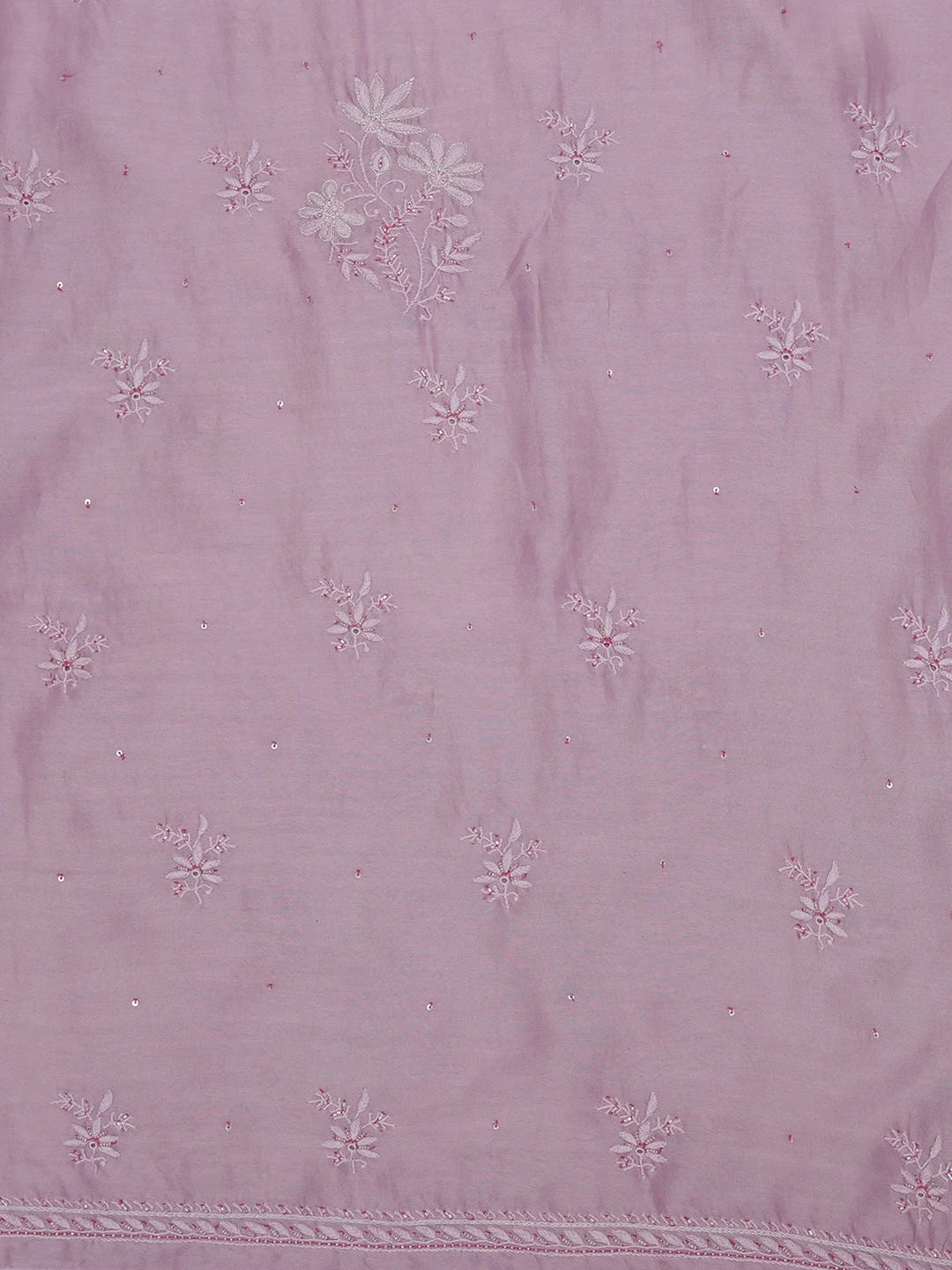 Ada Hand Embroidered Pink Chanderi Lucknowi Chikankari Unstitched Kurta Dupatta Set With Cutdana Work 01A535360