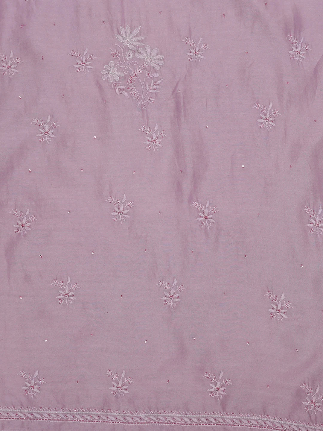 Ada Hand Embroidered Pink Chanderi Lucknowi Chikankari Unstitched Kurta Dupatta Set With Cutdana Work 01A535360