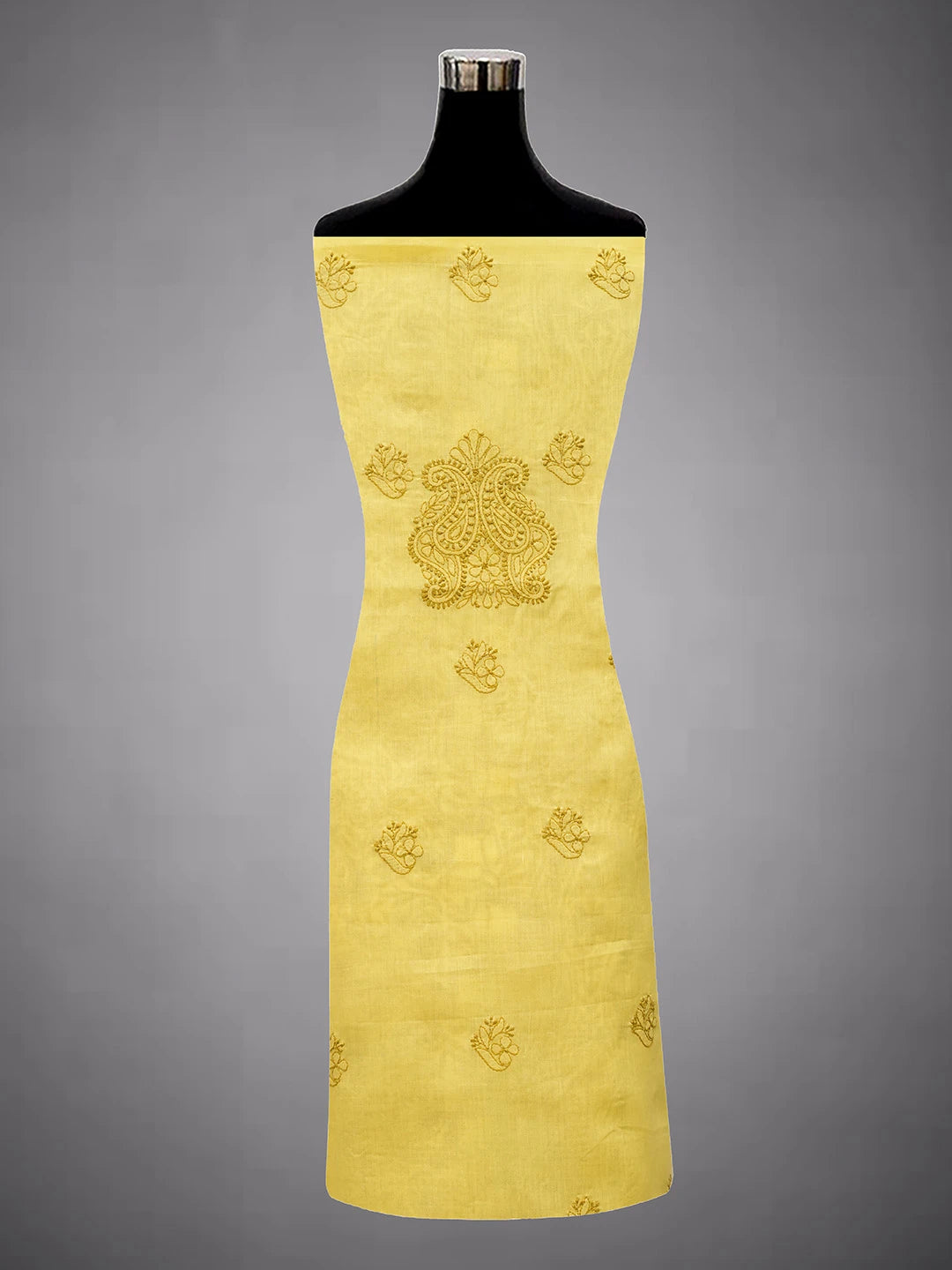 Ada Hand Embroidered Flax Yellow Cotton Lucknowi Chikankari Unstitched Suit Piece With Muqaish Work 01A692455