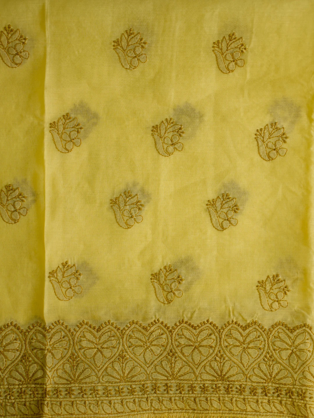 Ada Hand Embroidered Flax Yellow Cotton Lucknowi Chikankari Unstitched Suit Piece With Muqaish Work 01A692455