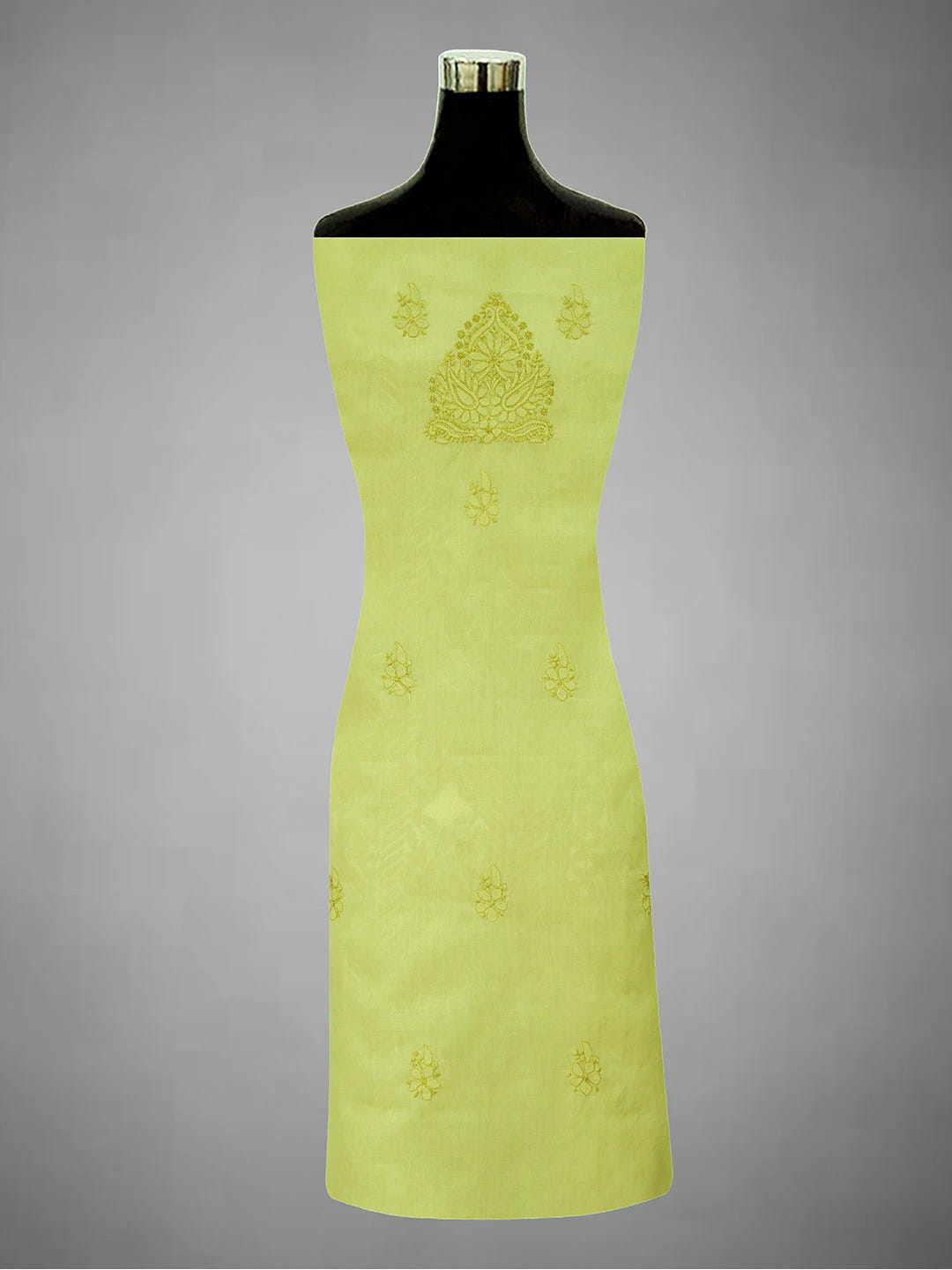 Ada Hand Embroidered Key Lime Cotton Lucknowi Chikankari Unstitched Suit Piece 01A692446