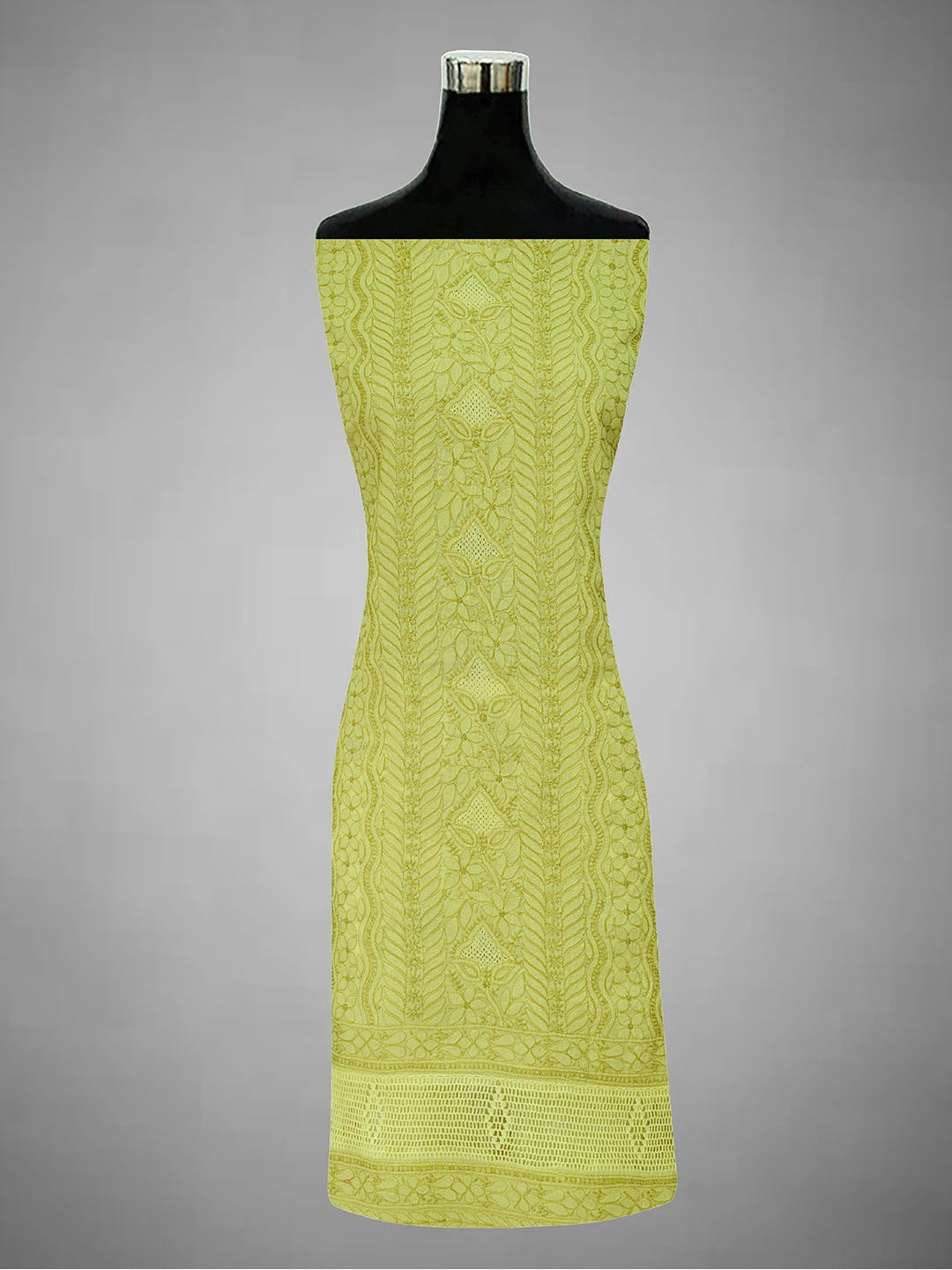Ada Hand Embroidered Key Lime Cotton Lucknowi Chikankari Unstitched Suit Piece 01A692446