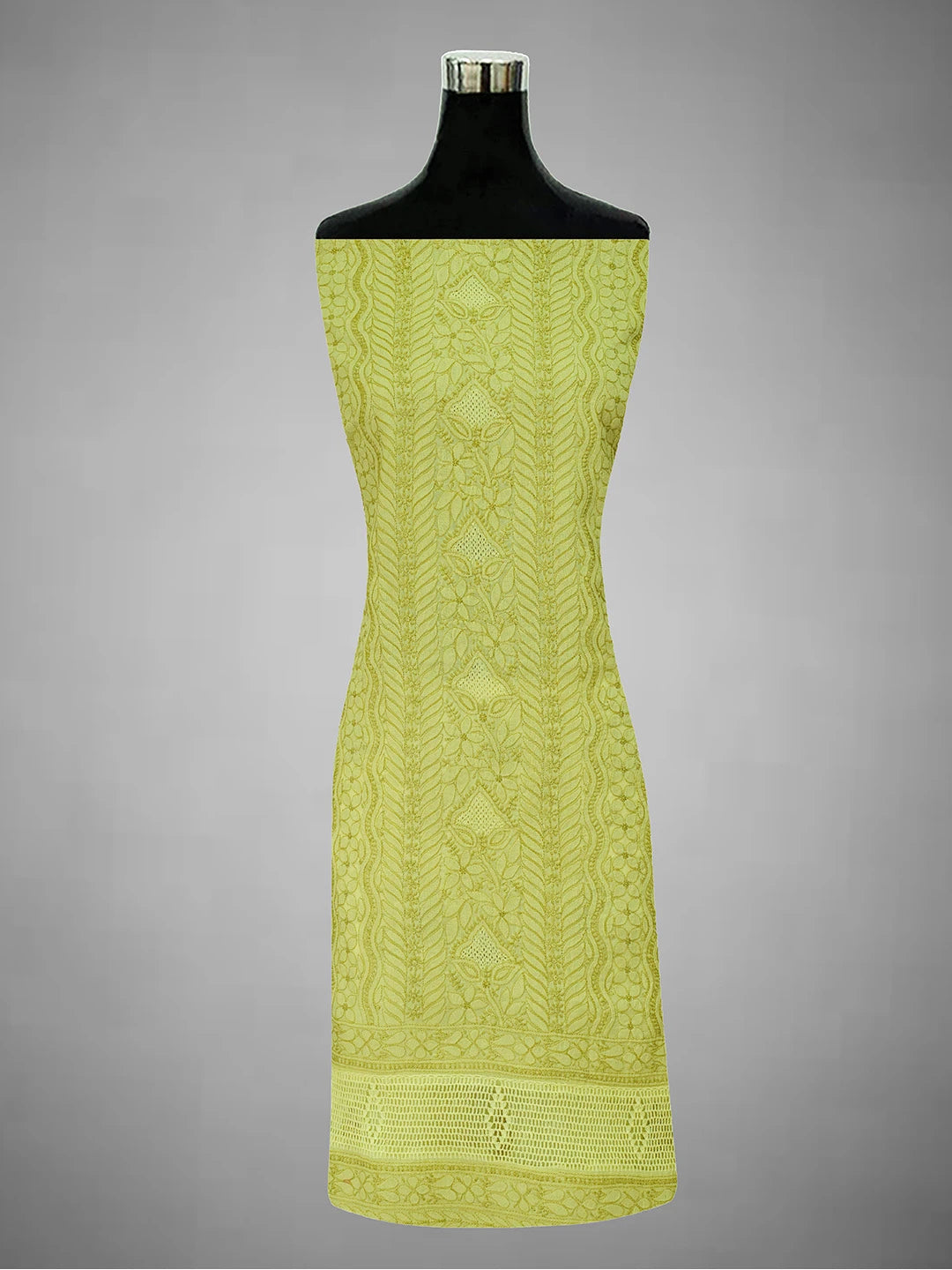Ada Hand Embroidered Key Lime Cotton Lucknowi Chikankari Unstitched Suit Piece 01A692446