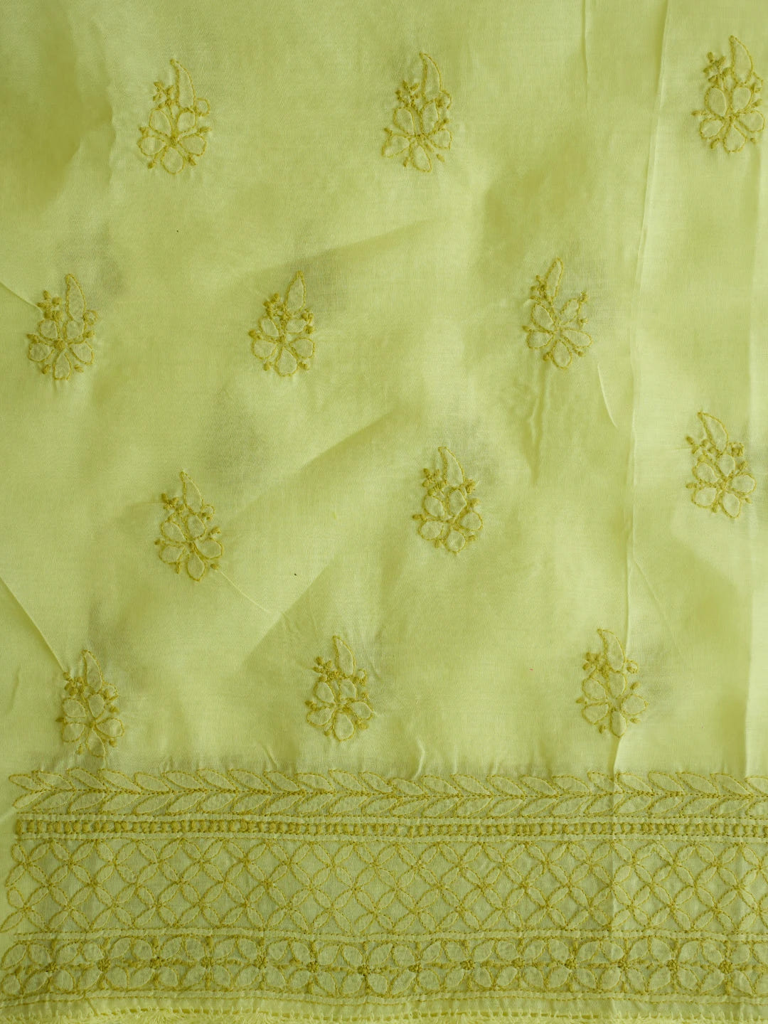 Ada Hand Embroidered Key Lime Cotton Lucknowi Chikankari Unstitched Suit Piece 01A692446