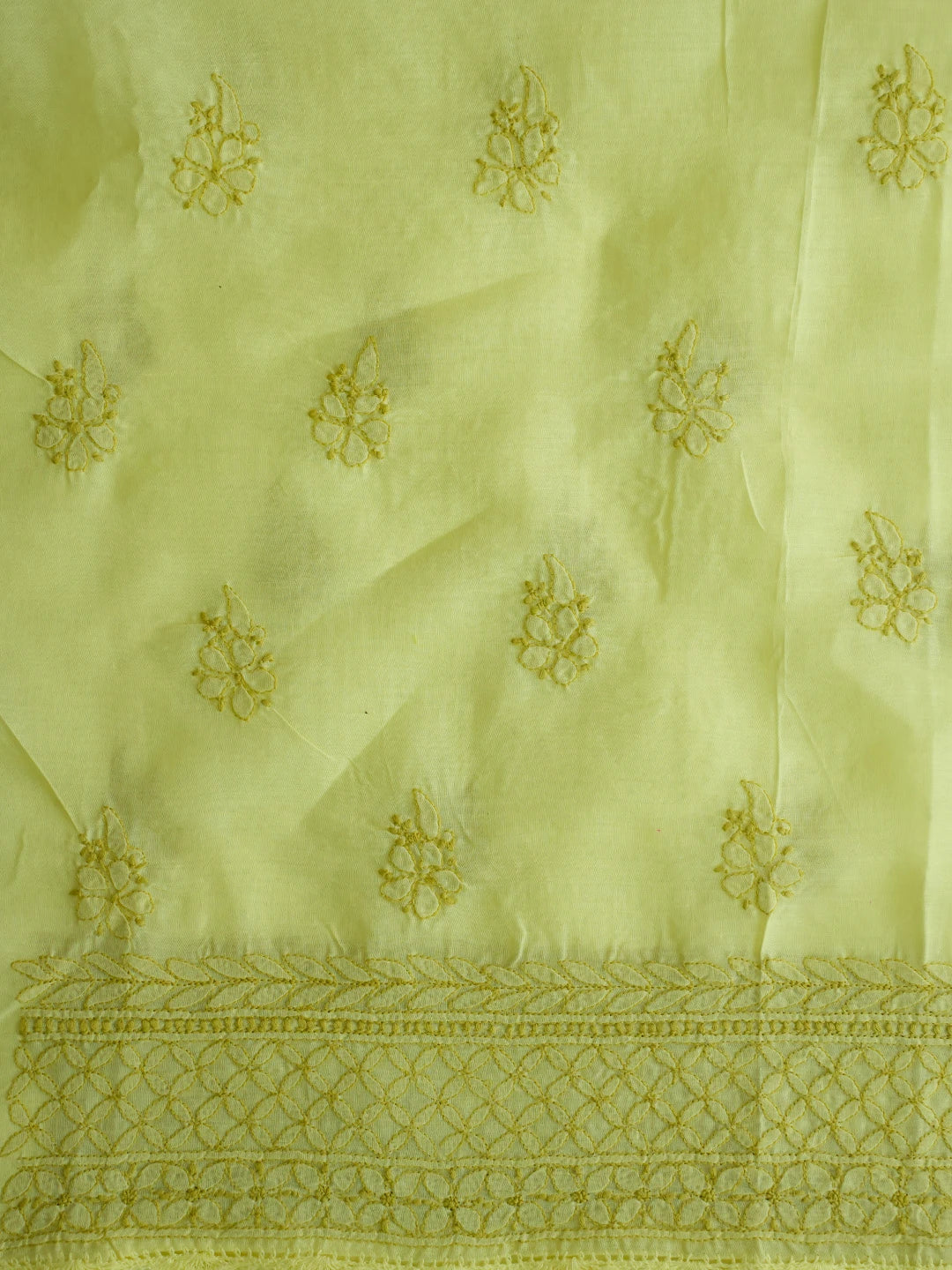 Ada Hand Embroidered Key Lime Cotton Lucknowi Chikankari Unstitched Suit Piece 01A692446