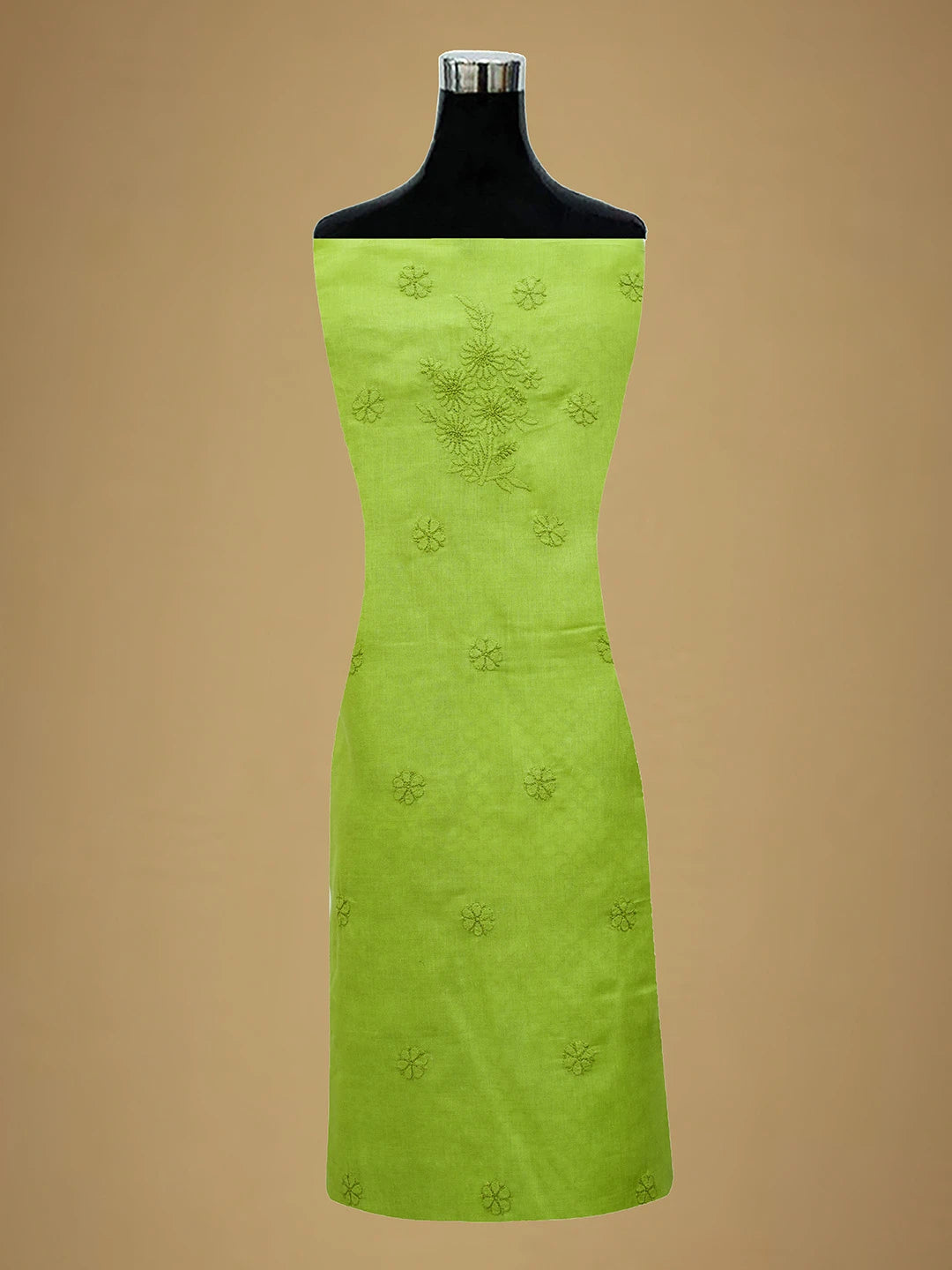 Ada Hand Embroidered Apple Green Cotton Lucknowi Chikankari Unstitched Suit Piece With Muqaish Work 01A692451