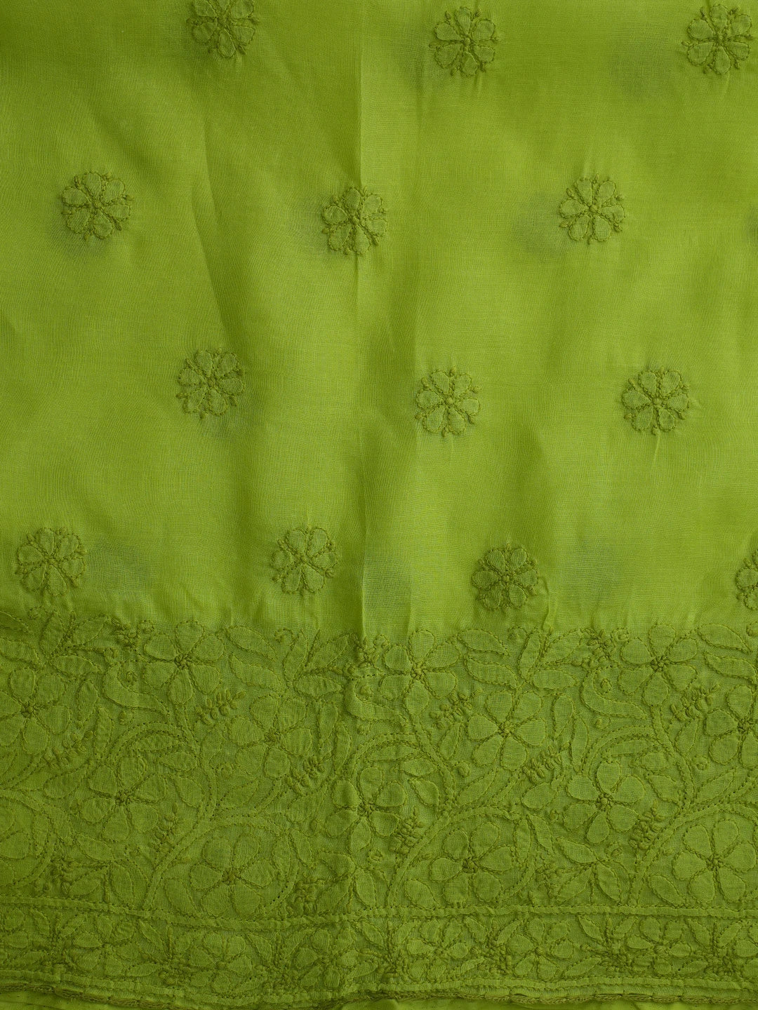 Ada Hand Embroidered Apple Green Cotton Lucknowi Chikankari Unstitched Suit Piece With Muqaish Work 01A692451
