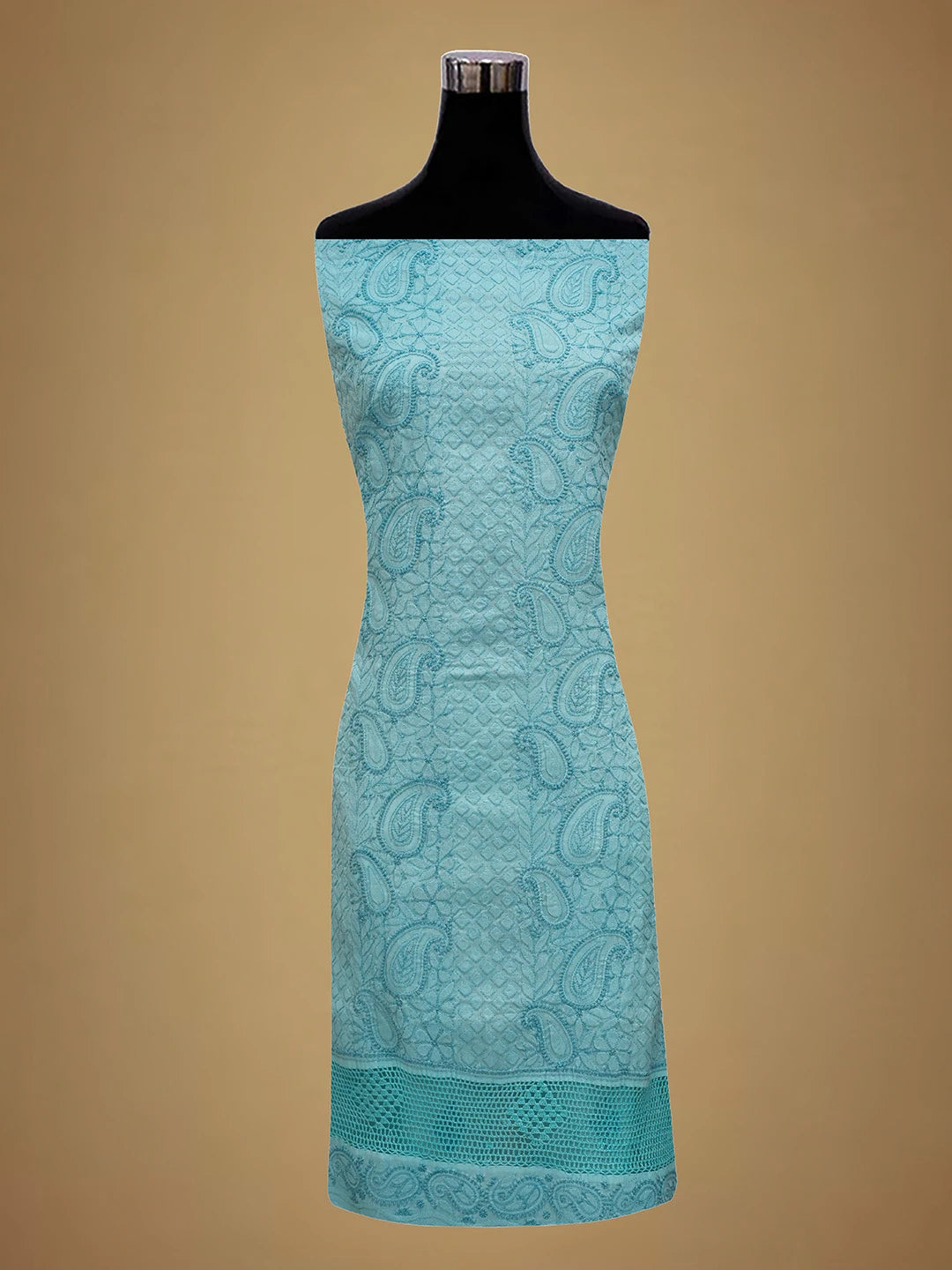 Ada Hand Embroidered Ice Blue Cotton Lucknowi Chikankari Unstitched Suit Piece With Muqaish Work 01A692437