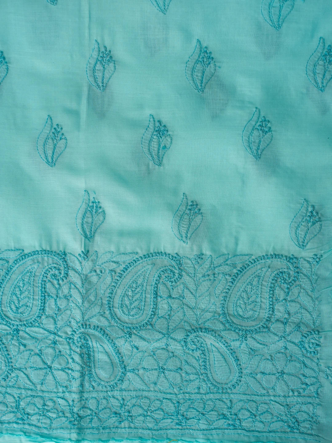 Ada Hand Embroidered Ice Blue Cotton Lucknowi Chikankari Unstitched Suit Piece With Muqaish Work 01A692437