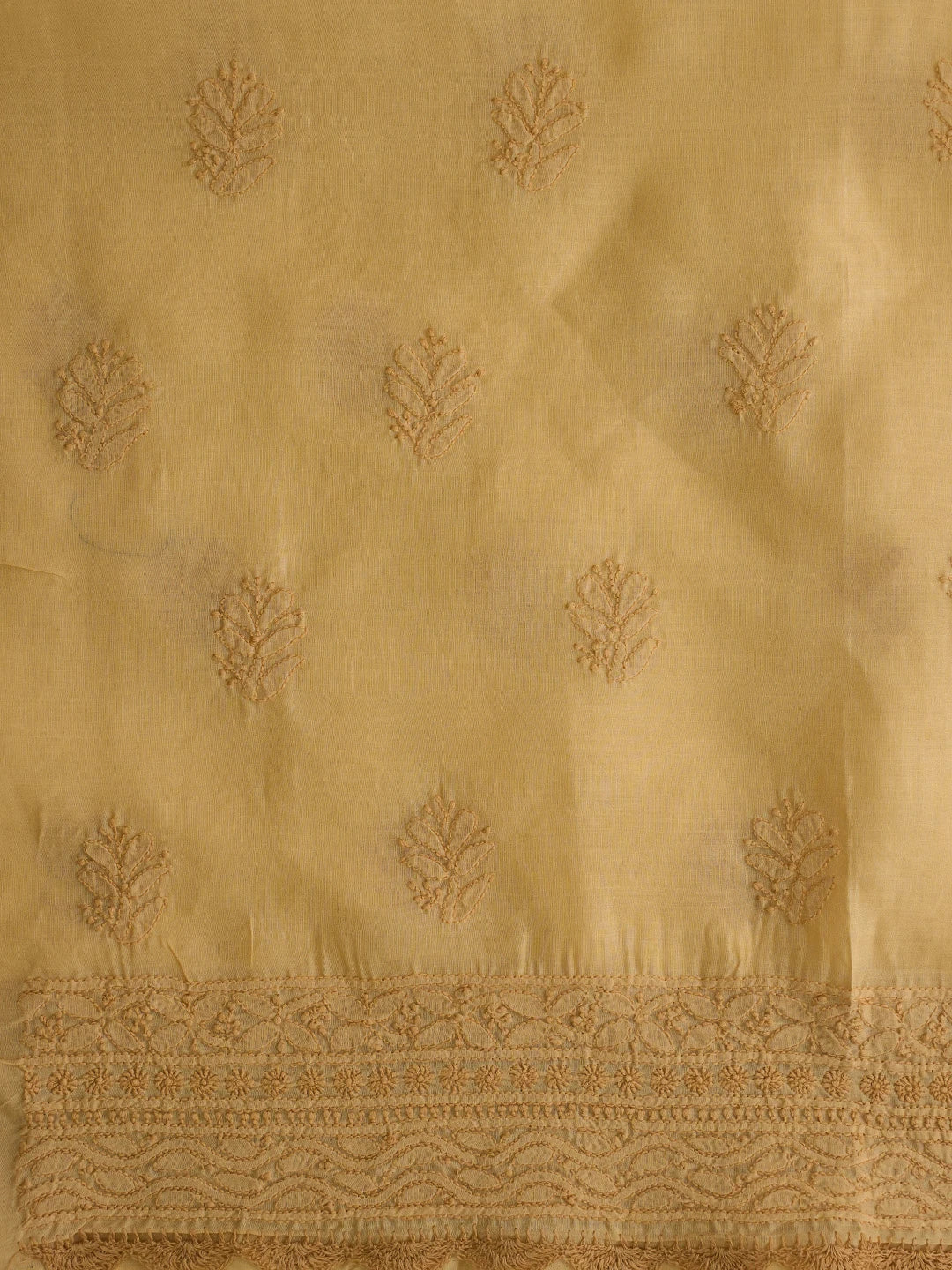 Ada Hand Embroidered Fawn Cotton Lucknowi Chikankari Unstitched Suit Piece 01A692456
