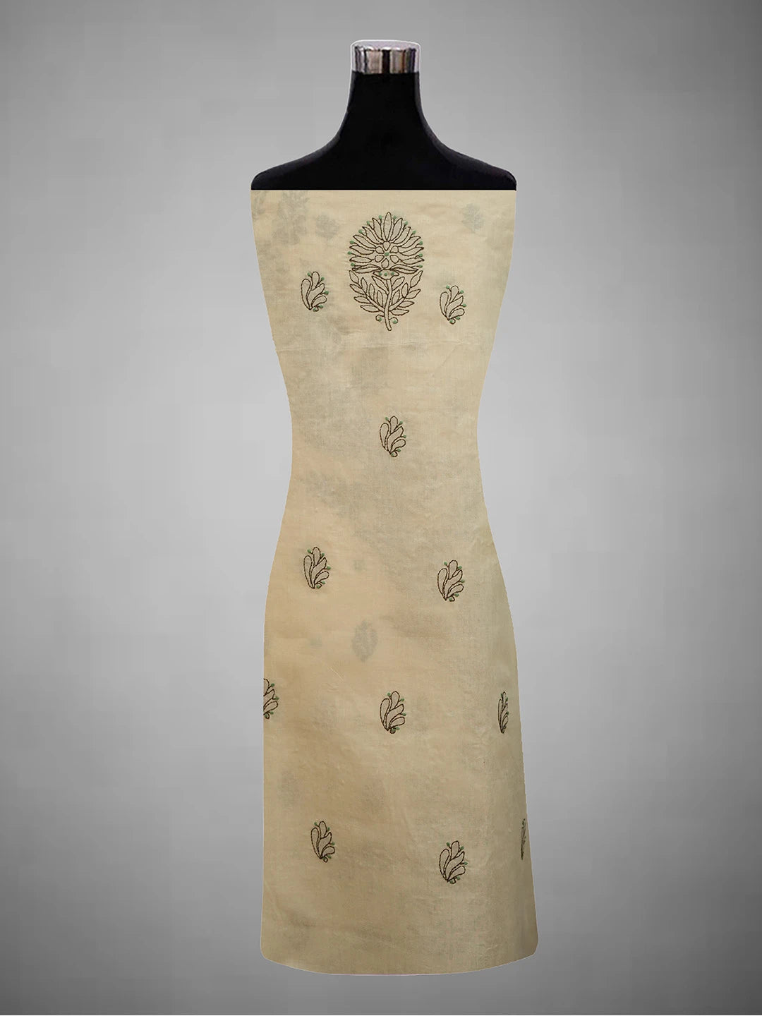 Ada Hand Embroidered Fawn Cotton Lucknowi Chikankari Unstitched Suit Piece 01A690732