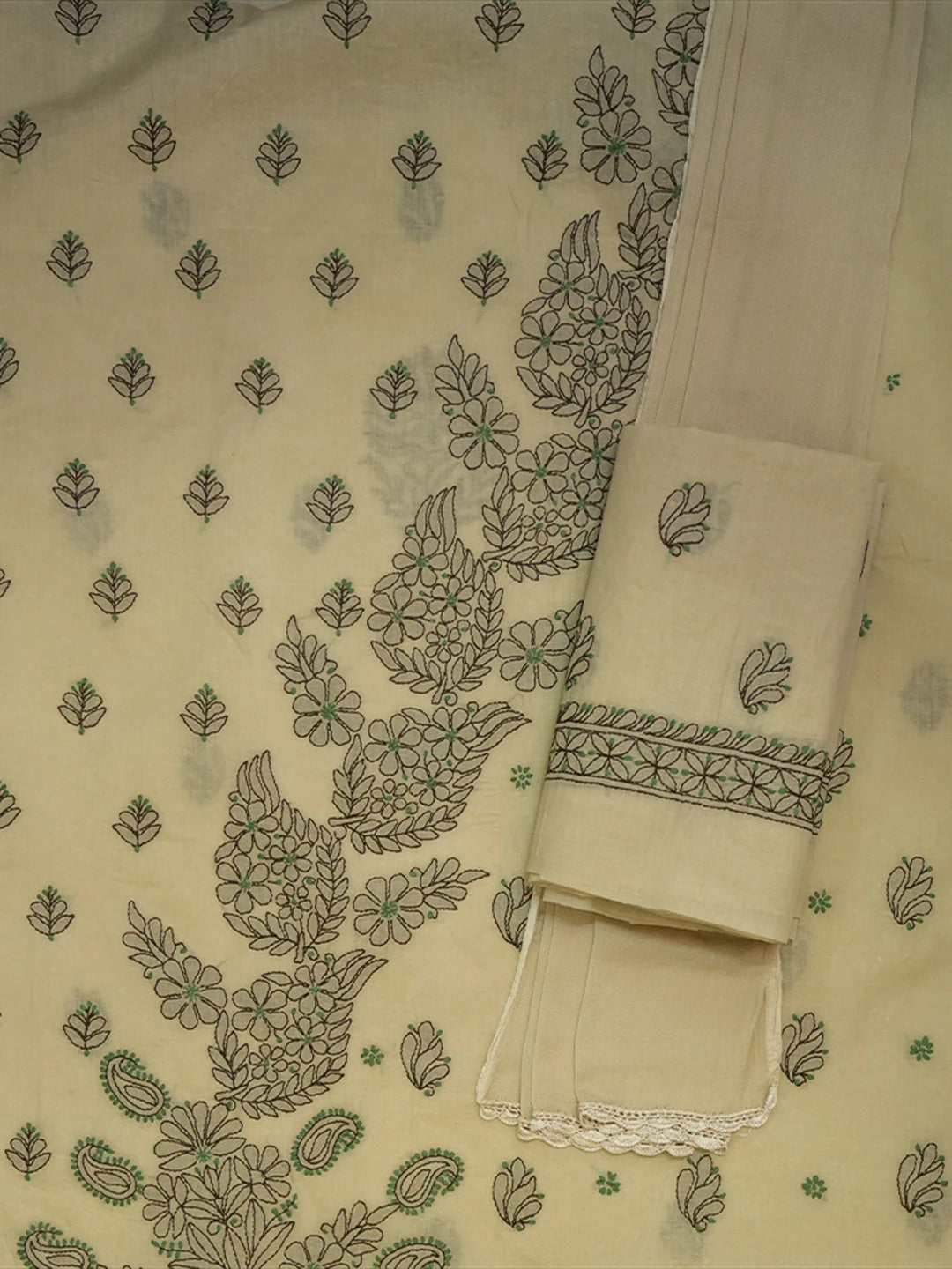 Ada Hand Embroidered Fawn Cotton Lucknowi Chikankari Unstitched Suit Piece 01A690732