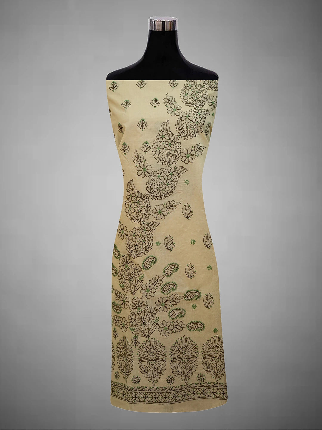Ada Hand Embroidered Fawn Cotton Lucknowi Chikankari Unstitched Suit Piece 01A690732