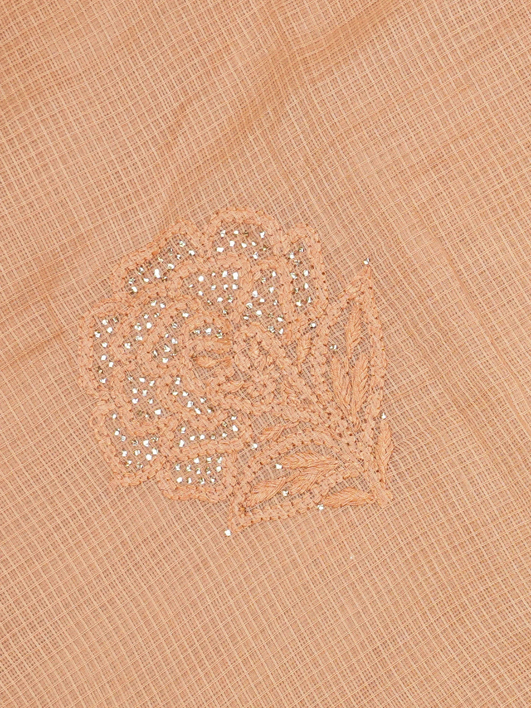Ada Hand Embroidered Light Salmon Peach Kota Lucknowi Chikankari Saree and Blouse With Muqaish Work 01A653380