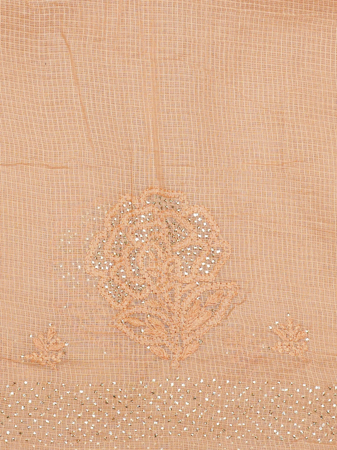 Ada Hand Embroidered Light Salmon Peach Kota Lucknowi Chikankari Saree and Blouse With Muqaish Work 01A653380