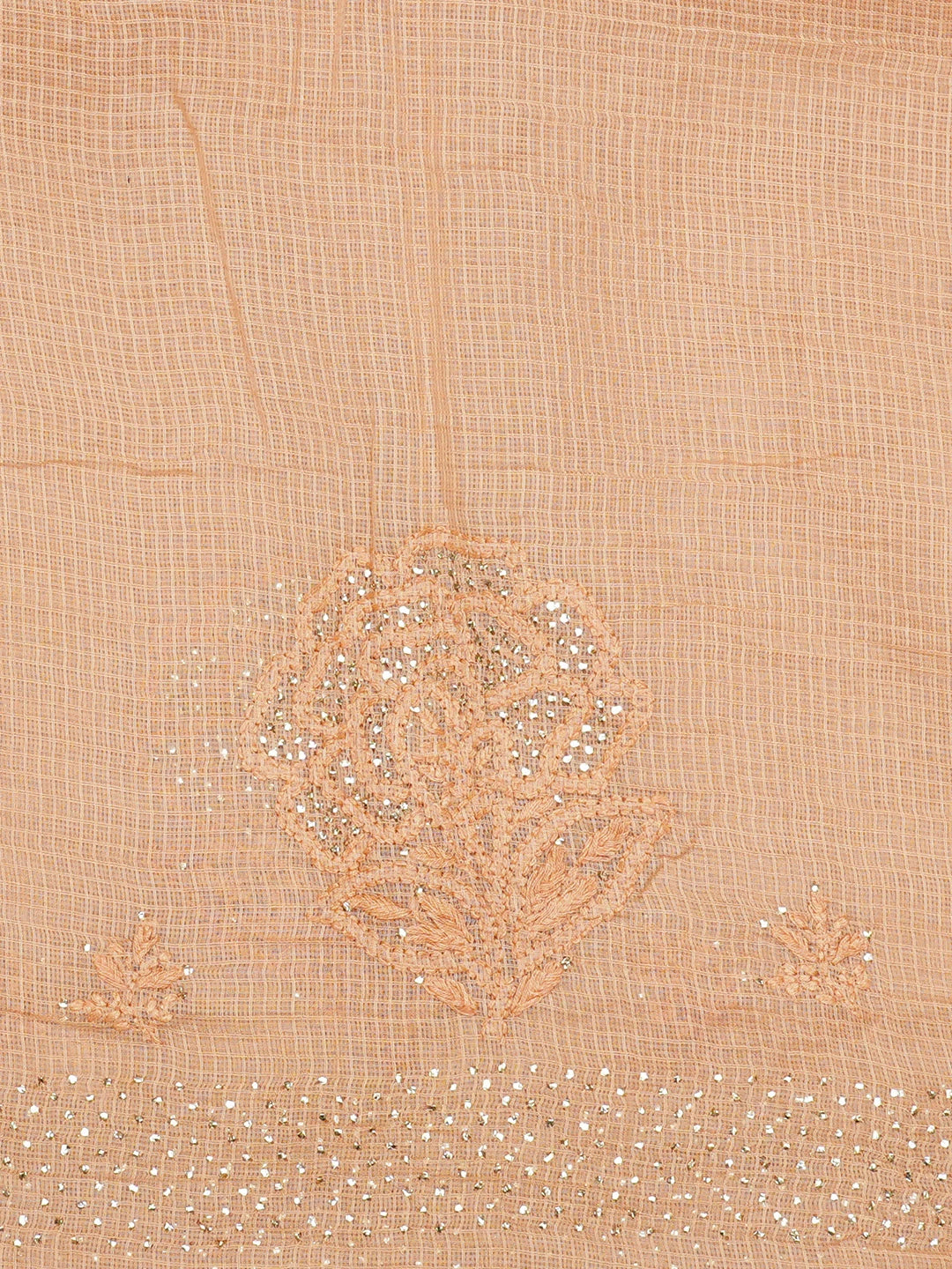 Ada Hand Embroidered Light Salmon Peach Kota Lucknowi Chikankari Saree and Blouse With Muqaish Work 01A653380