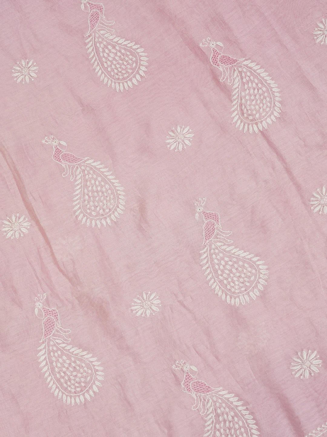 Ada Hand Embroidered Pink Chanderi Lucknowi Chikankari Saree With Blouse 01A664765