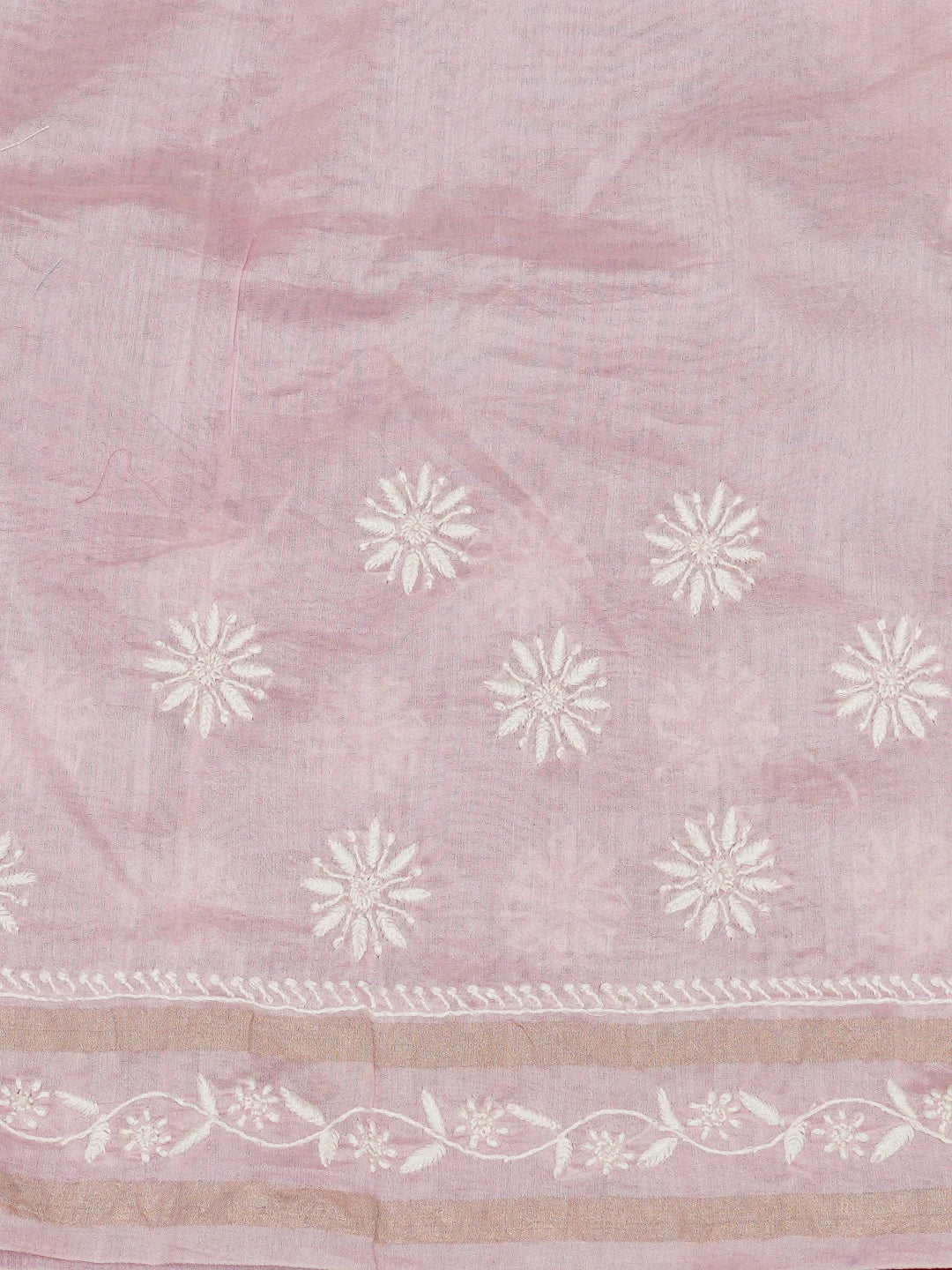 Ada Hand Embroidered Pink Chanderi Lucknowi Chikankari Saree With Blouse 01A664765