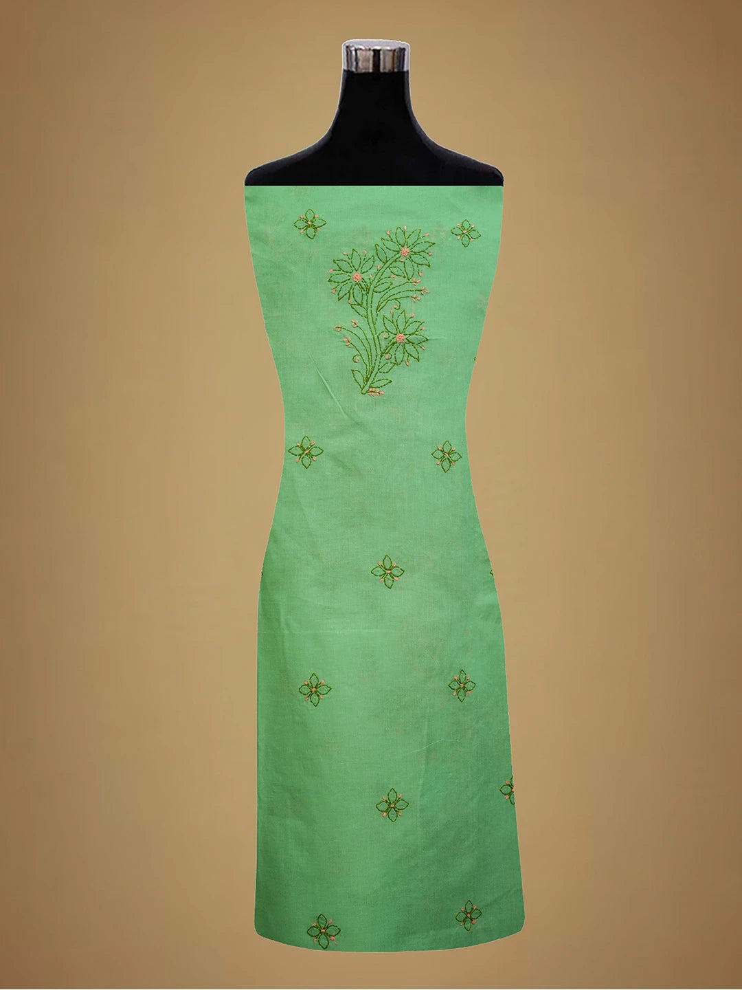Ada Hand Embroidered Green Cotton Lucknowi Chikankari Unstitched Suit Piece 01A690751