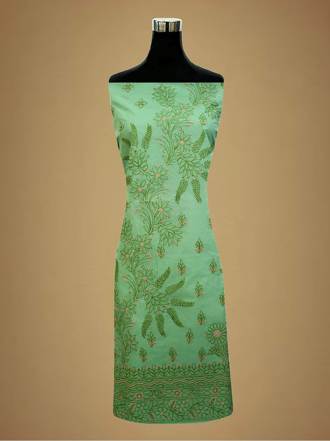 Ada Hand Embroidered Green Cotton Lucknowi Chikankari Unstitched Suit Piece 01A690751