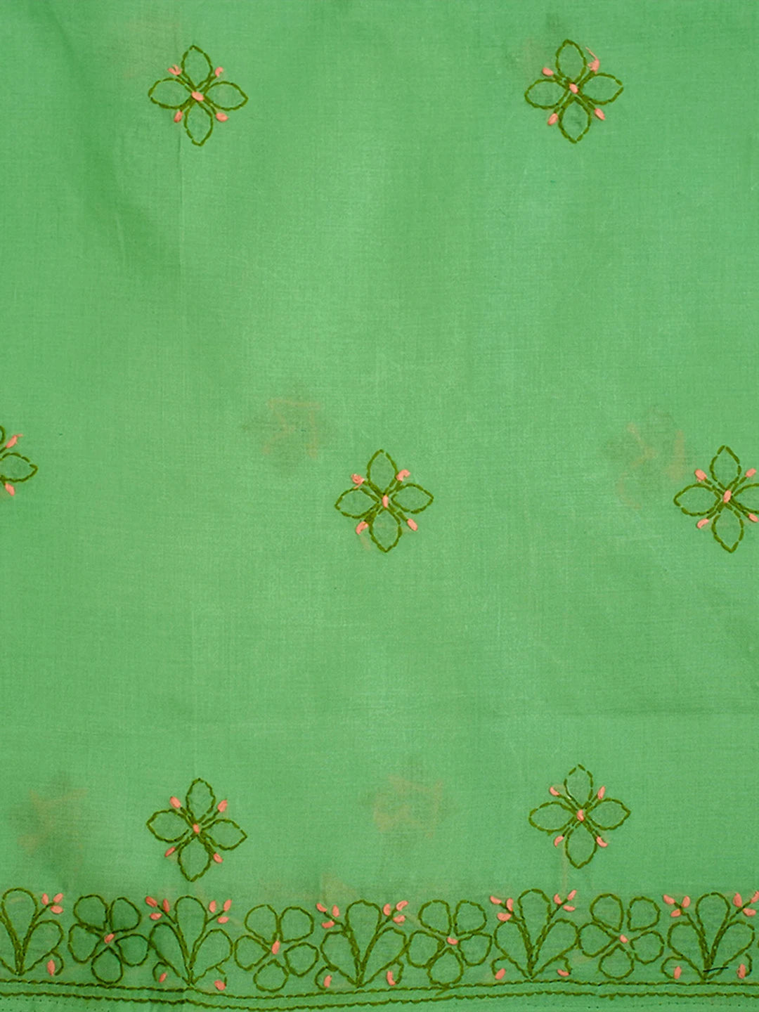 Ada Hand Embroidered Green Cotton Lucknowi Chikankari Unstitched Suit Piece 01A690751