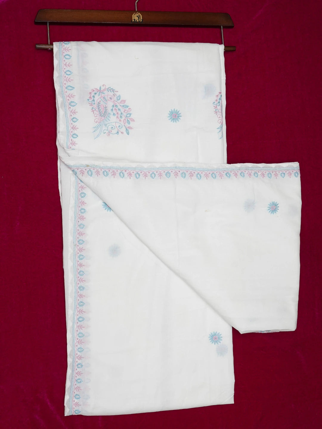 Ada Hand Embroidered White Cotton Lucknowi Chikankari Saree and Blouse 01A680827