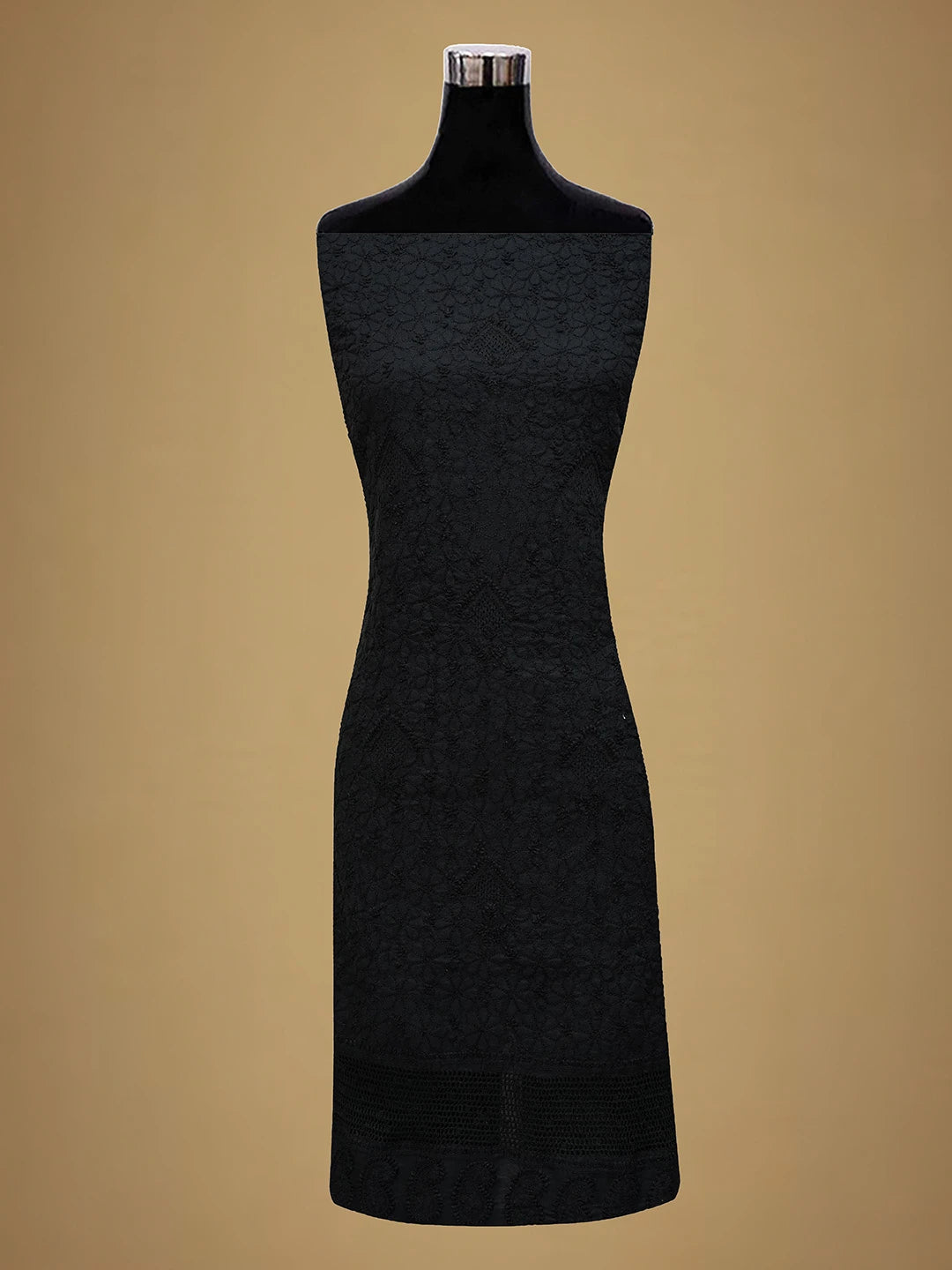 Ada Hand Embroidered Black Cotton Lucknowi Chikankari Unstitched Suit Piece With Muqaish Work 01A692434