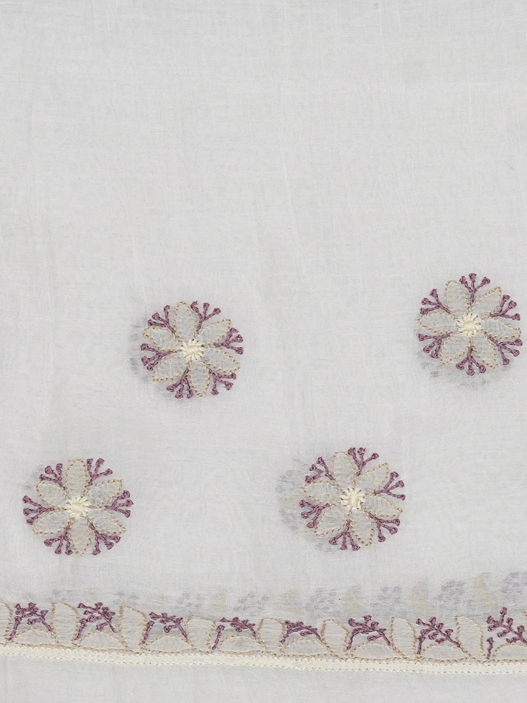 Ada Hand Embroidered Powder White Chanderi Lucknowi Chikankari Saree and Blouse 01A660583