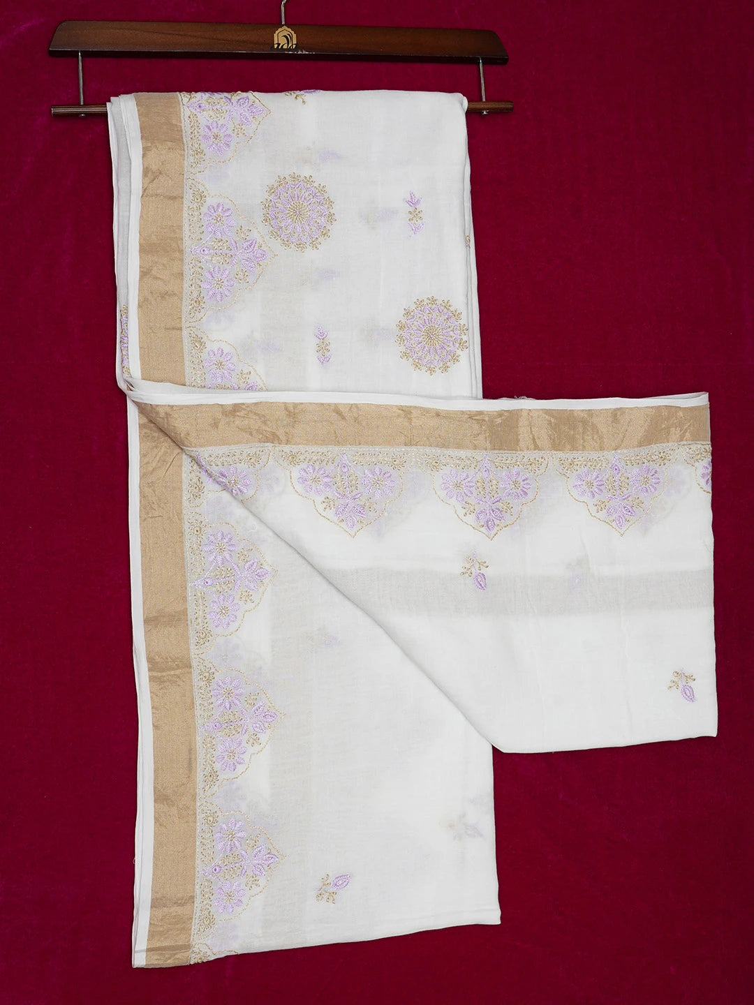 Ada Hand Embroidered Smoke White Cotton Lucknowi Chikankari Saree and Blouse 01A696841