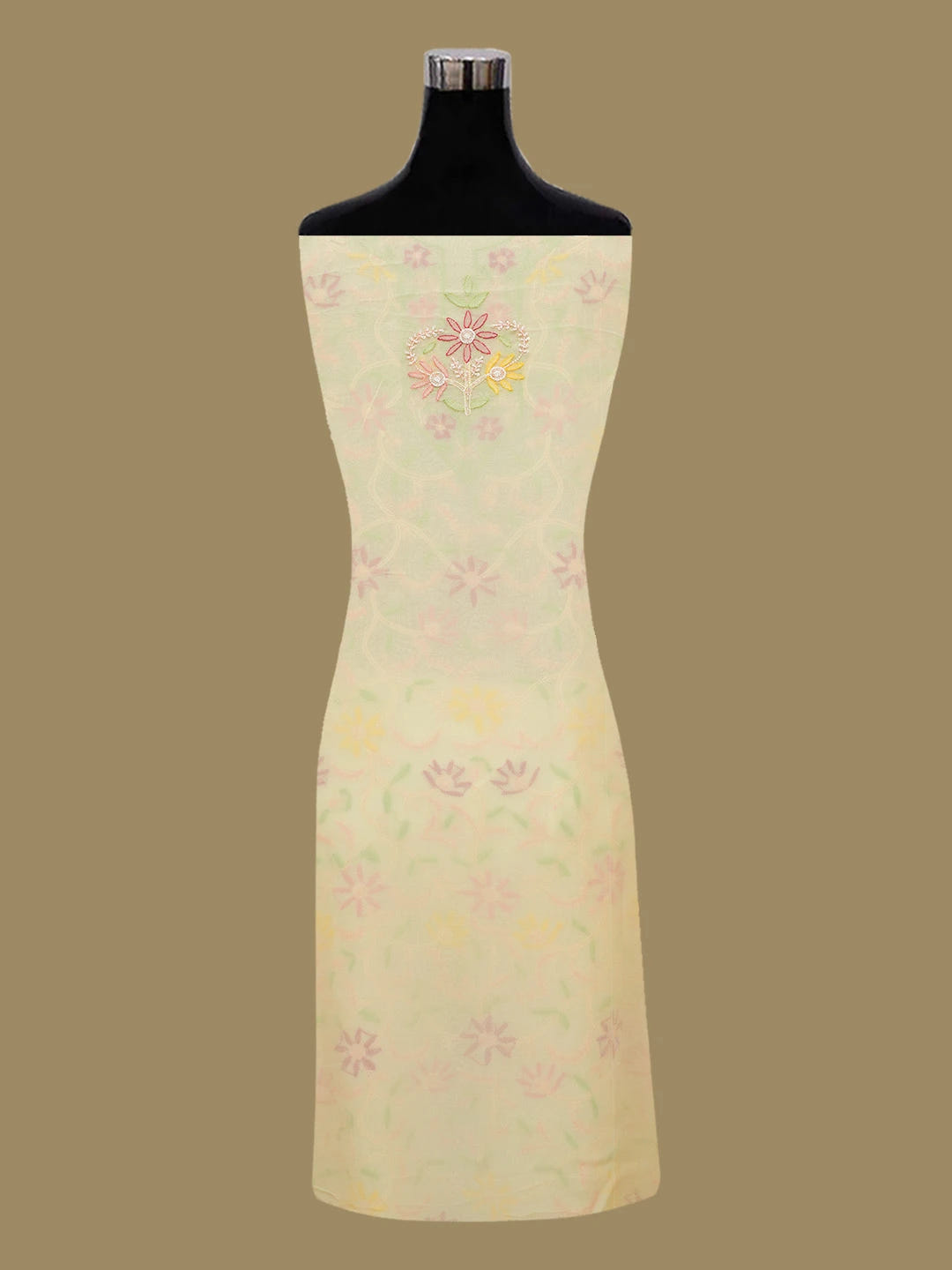 Ada Hand Embroidered Yellow Organza Lucknowi Chikankari Unstitched Kurta Dupatta Set With Pearl Work 01A439965