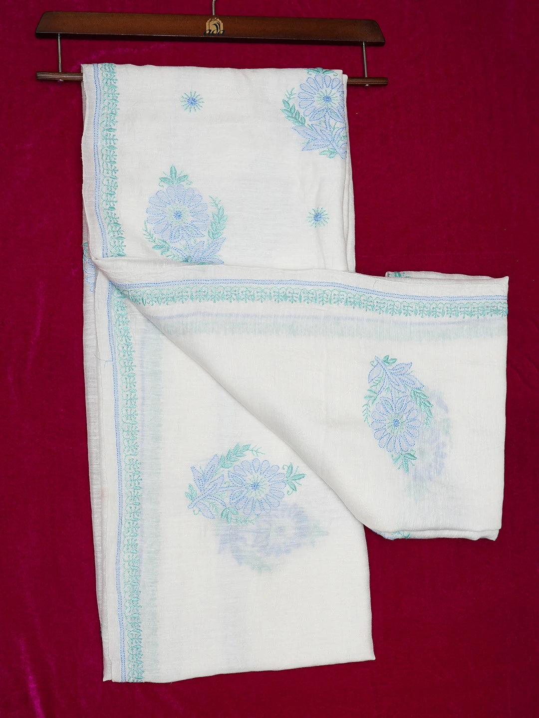 Ada Hand Embroidered White Chanderi Lucknowi Chikankari Saree With Blouse 01A645746