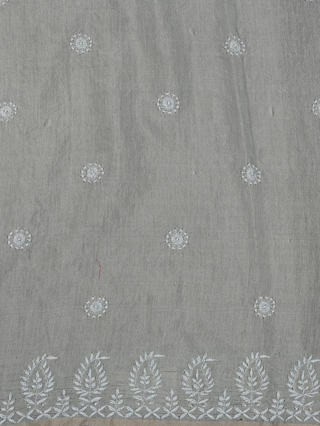 Ada Hand Embroidered Battleship Grey Silk Lucknowi Chikankari Saree With Blouse 01A376445